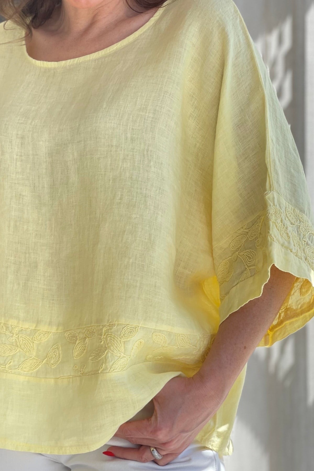Keten Oversize Sarı Bluz