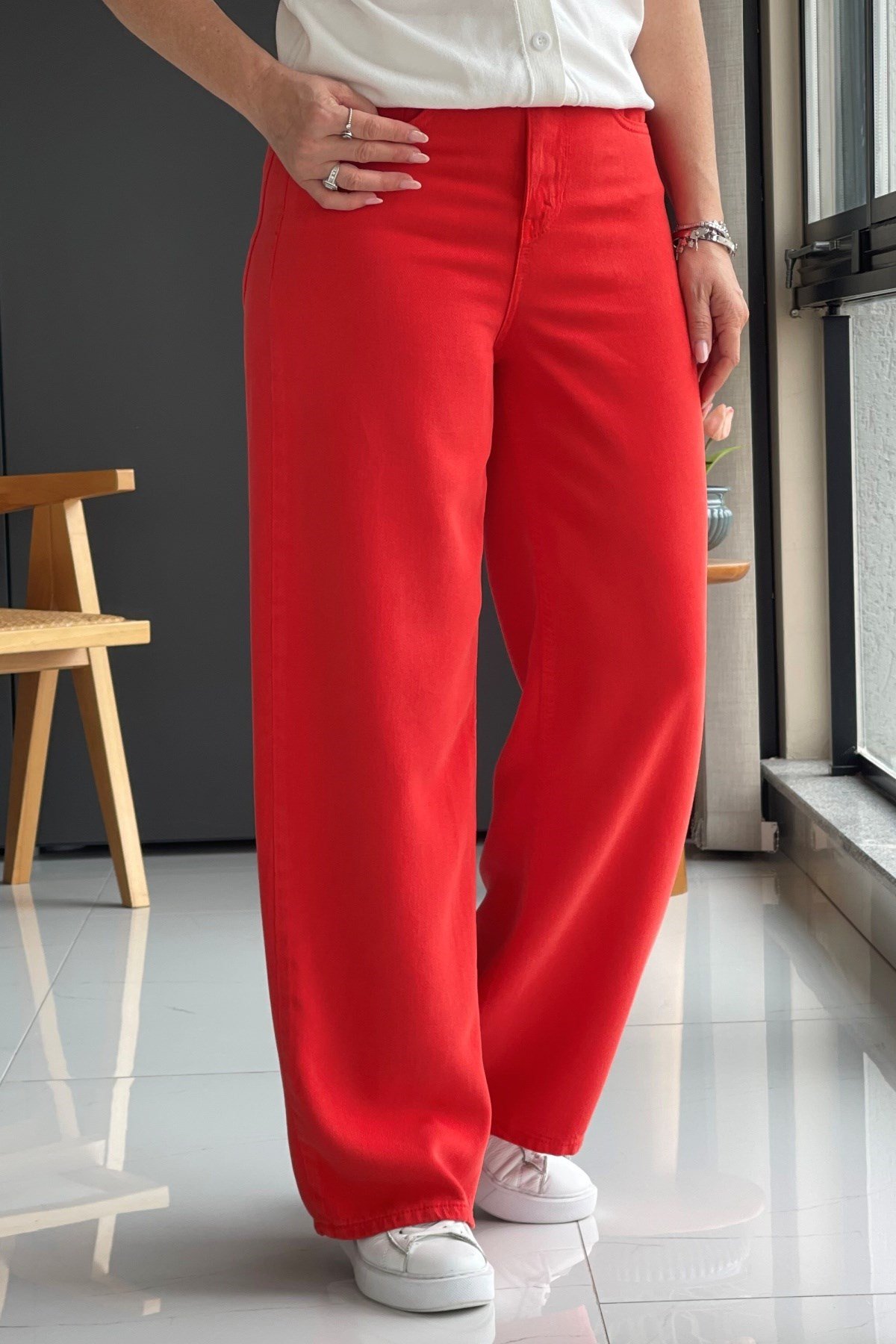 Kırmızı Tencel Palazzo Pantolon