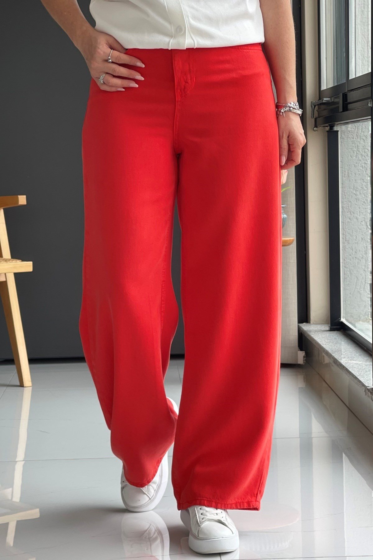 Kırmızı Tencel Palazzo Pantolon