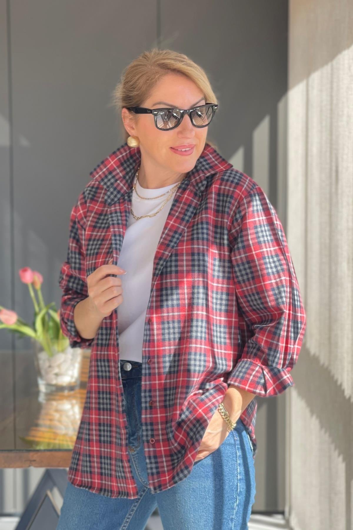Kırrmızı Kareli Oversize Gömlek