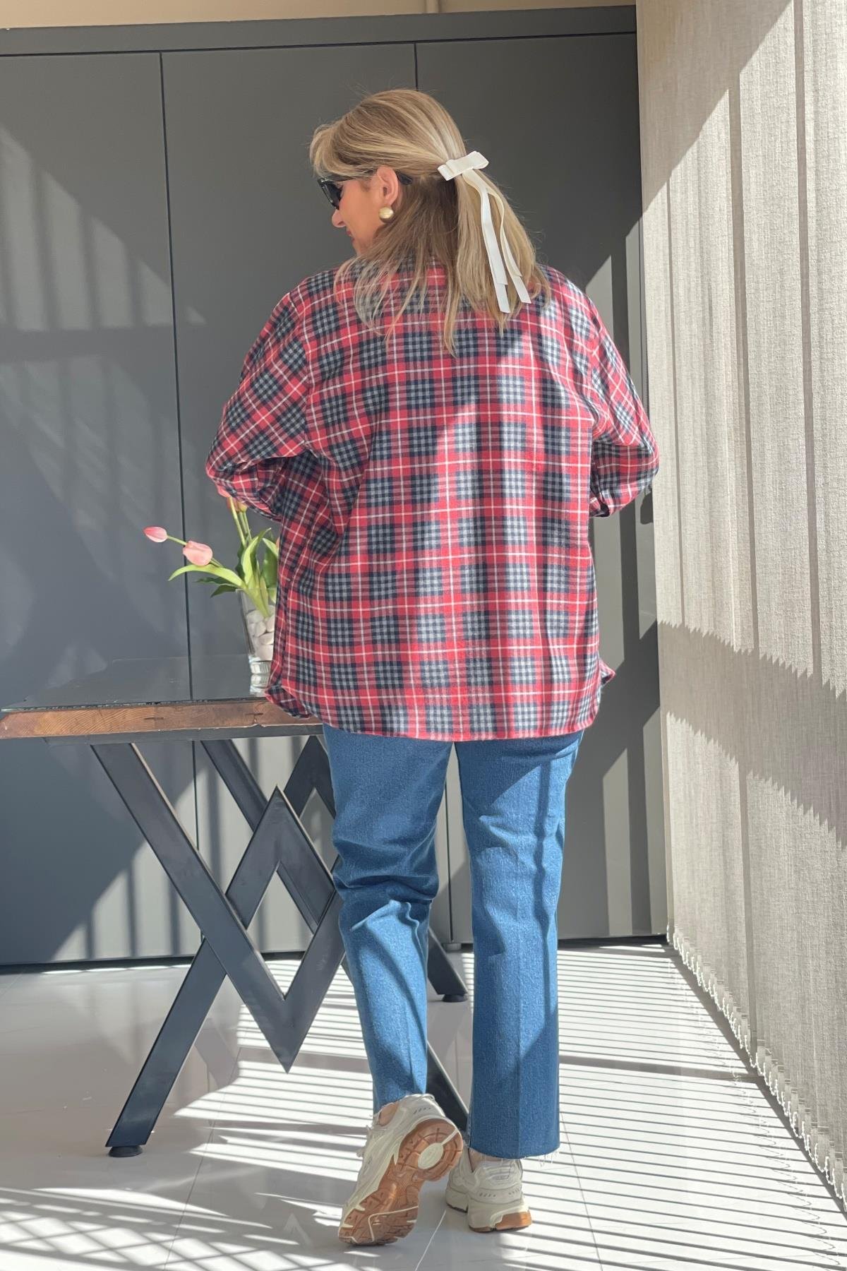 Kırrmızı Kareli Oversize Gömlek