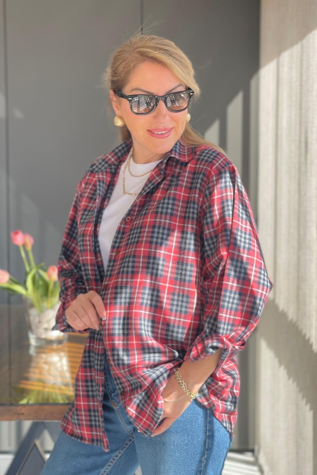 Kırrmızı Kareli Oversize Gömlek