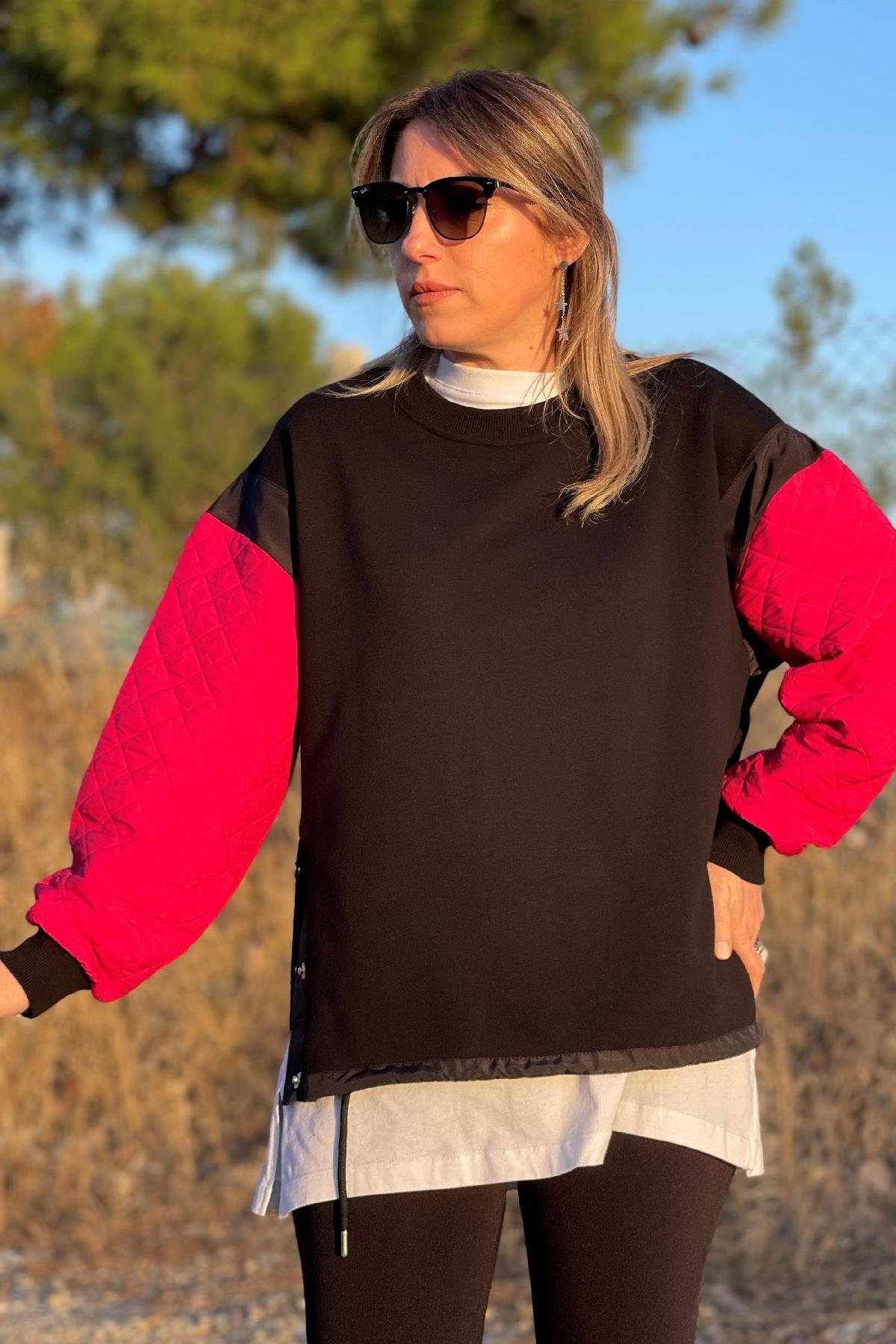 Kolları Pembe Detaylı Sweat