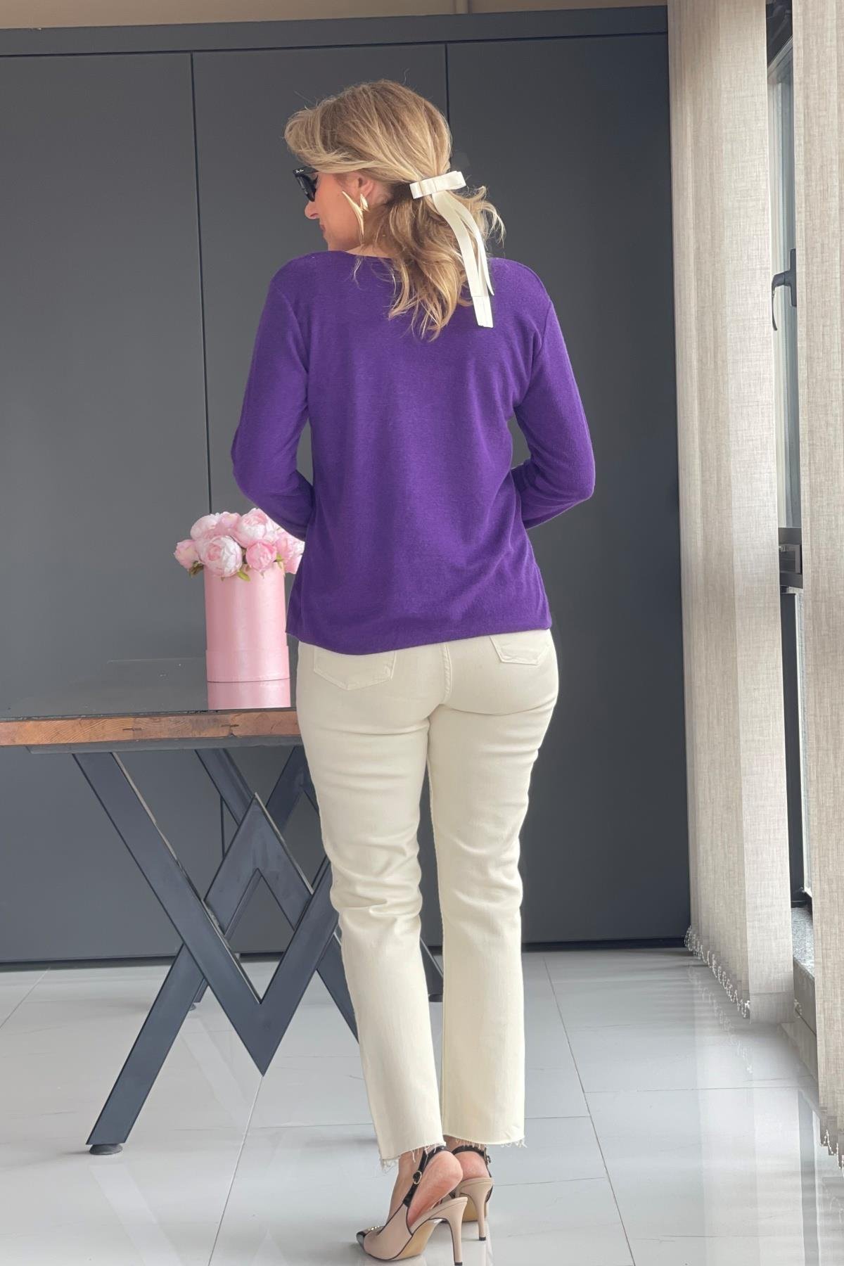 Kolye Detay Angora Mor Bluz