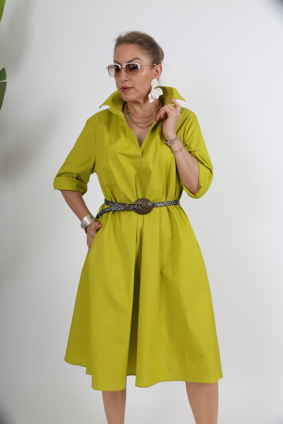Koton Oversize Yağ Yeşili Elbise