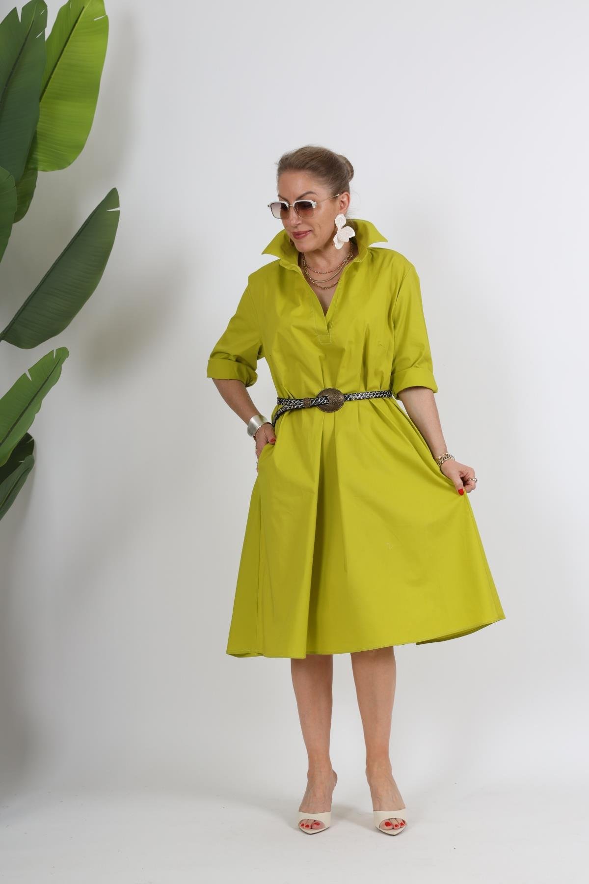 Koton Oversize Yağ Yeşili Elbise