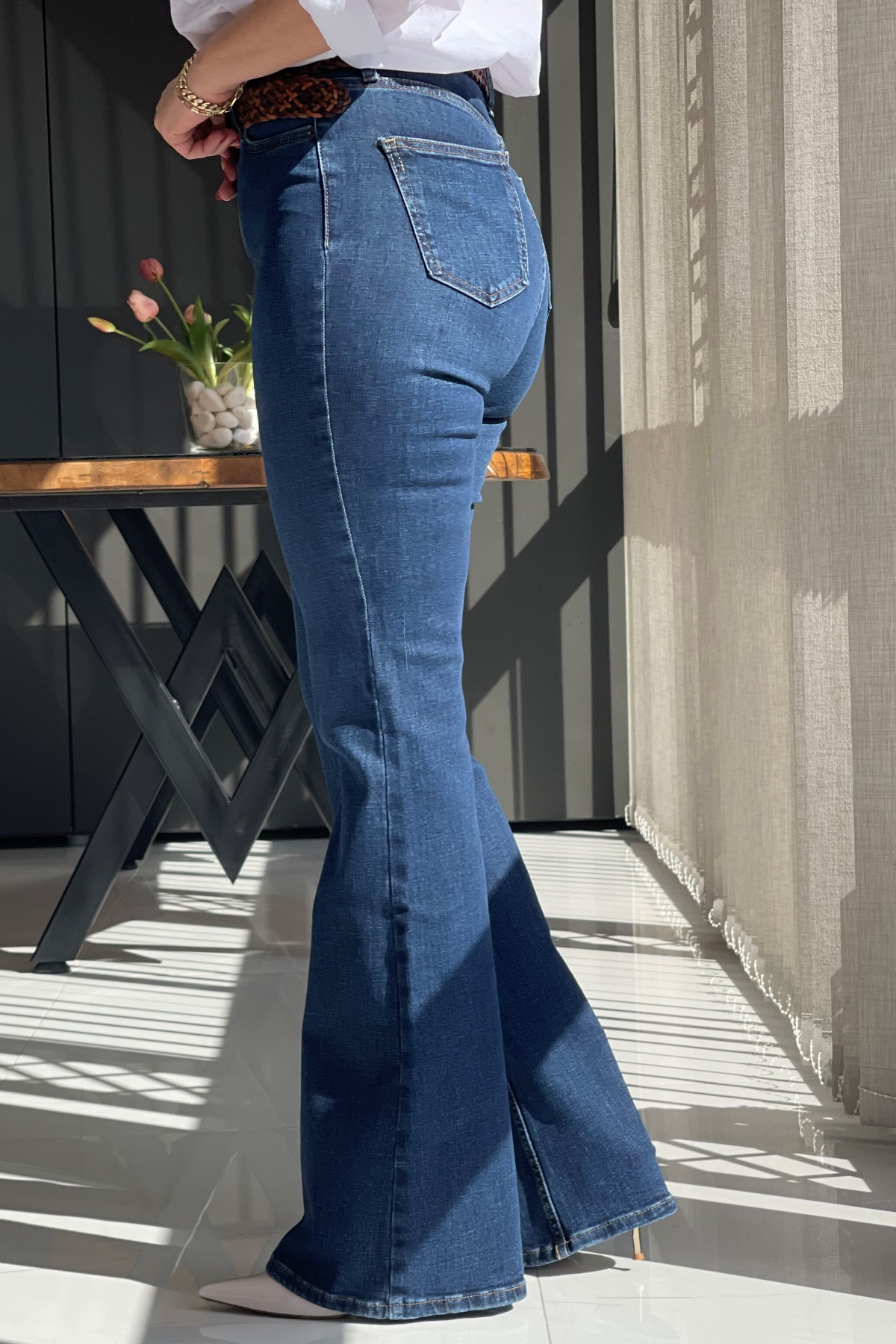 Koyu Kot Rengi İspanyol Paça Jean