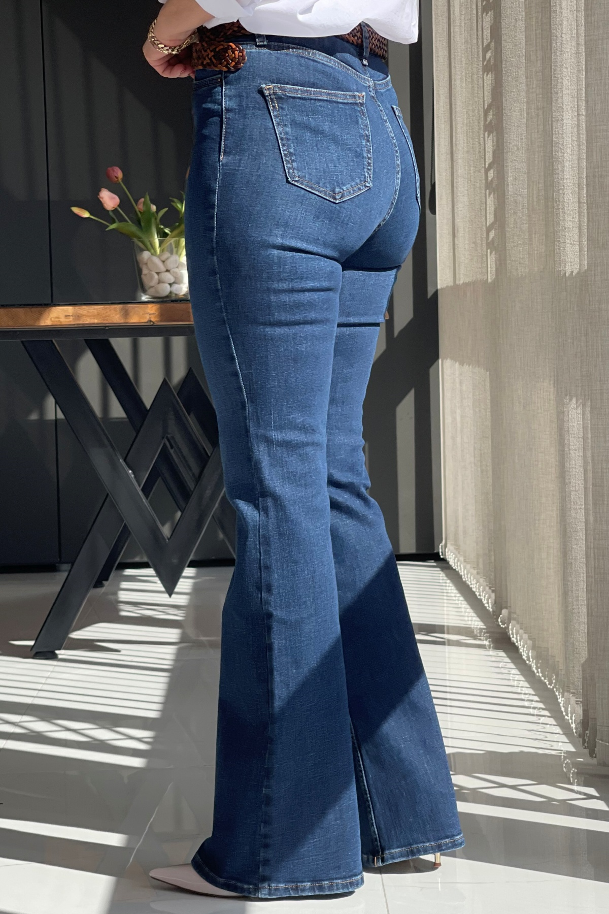 Koyu Kot Rengi İspanyol Paça Jean