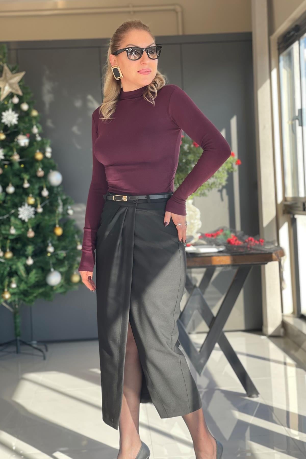 Kruvaze Model Siyah Etek