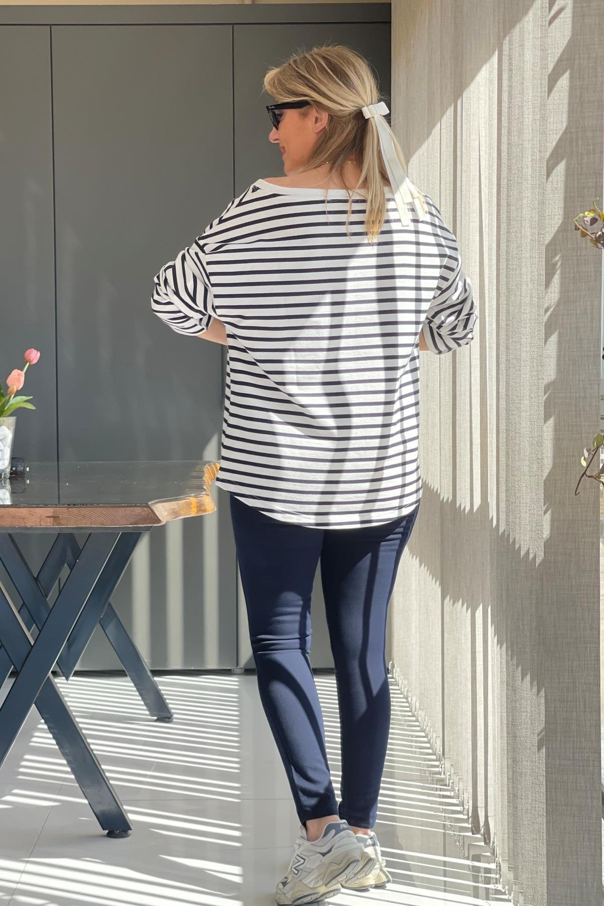 Lacivert Çizgi Oversize Sweat