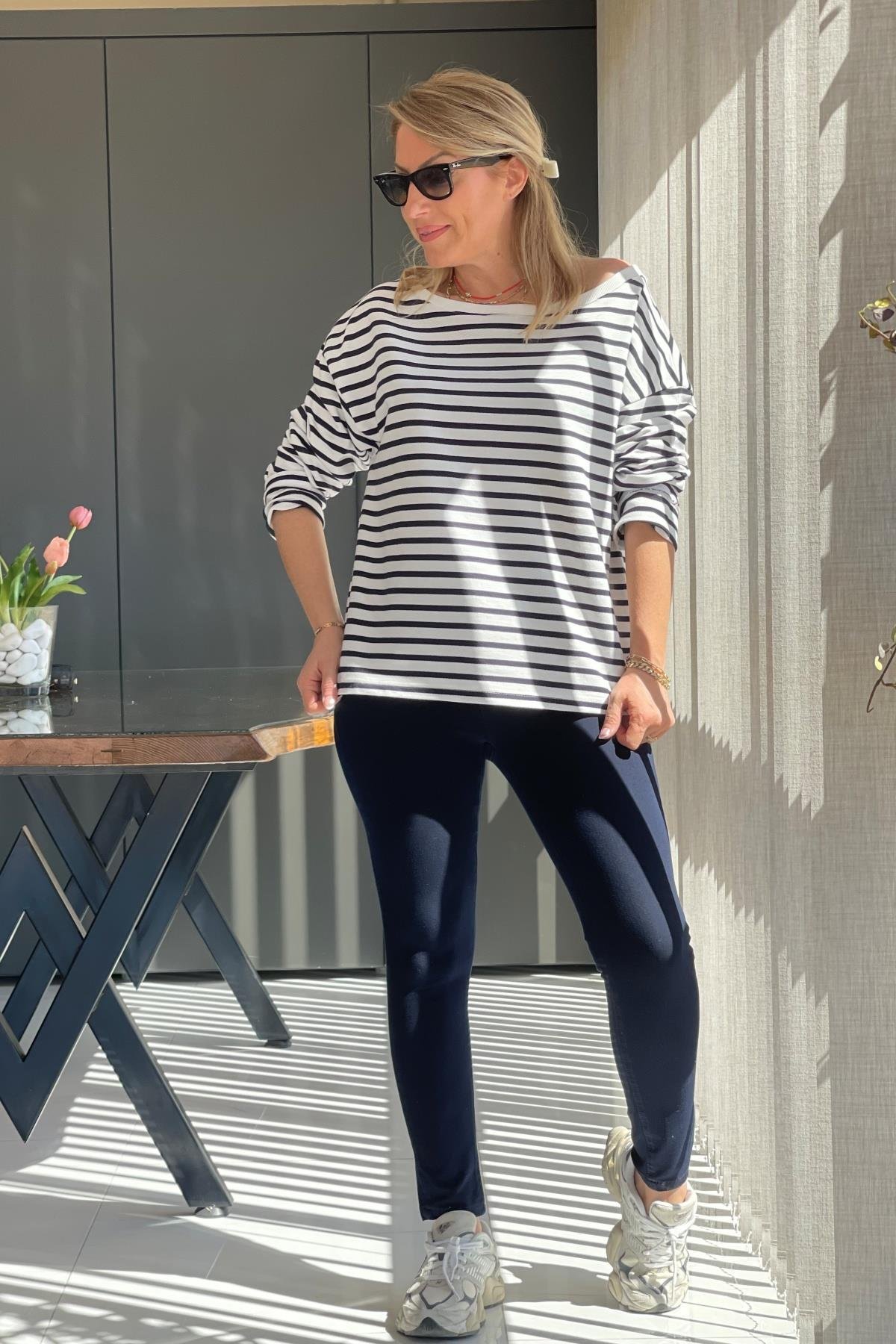Lacivert Çizgi Oversize Sweat