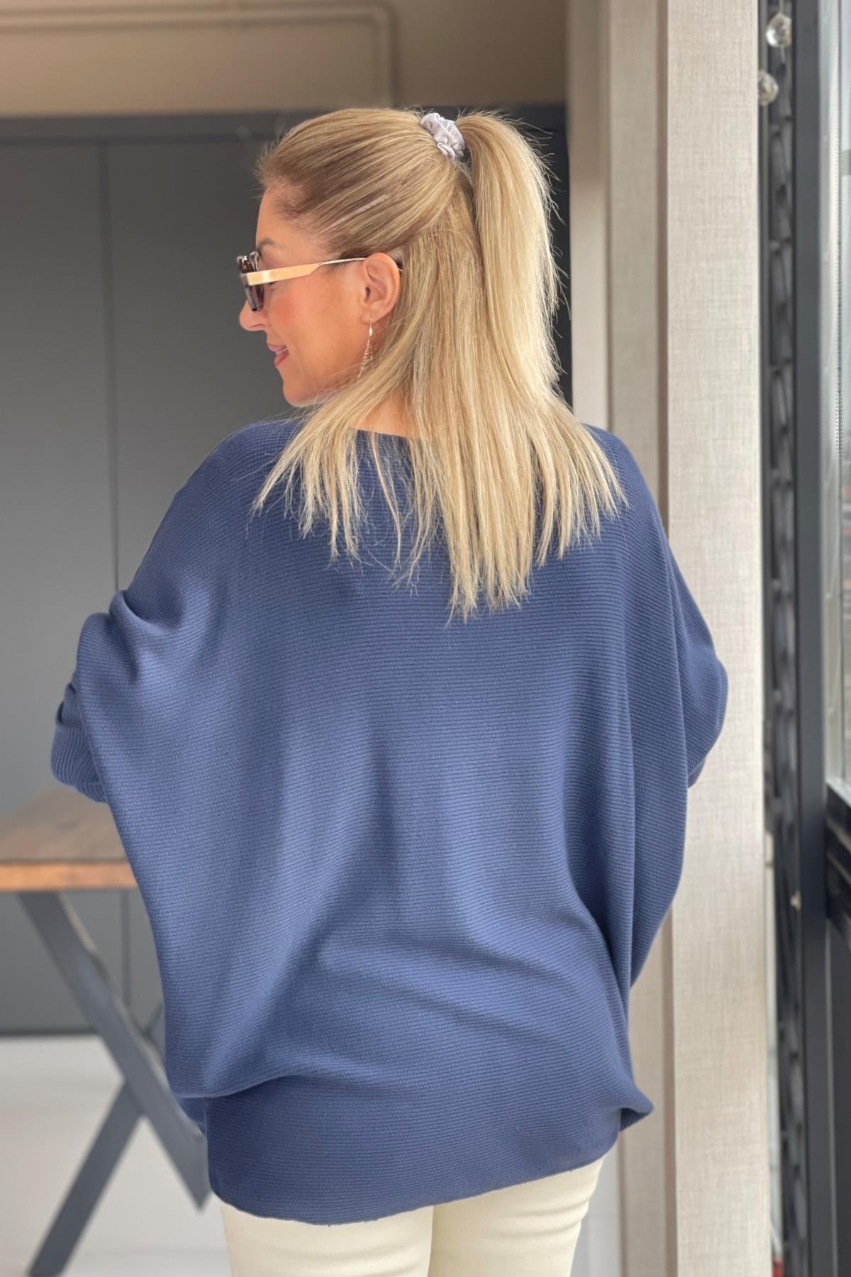 Lacivert Düz Desen Örme Bluz