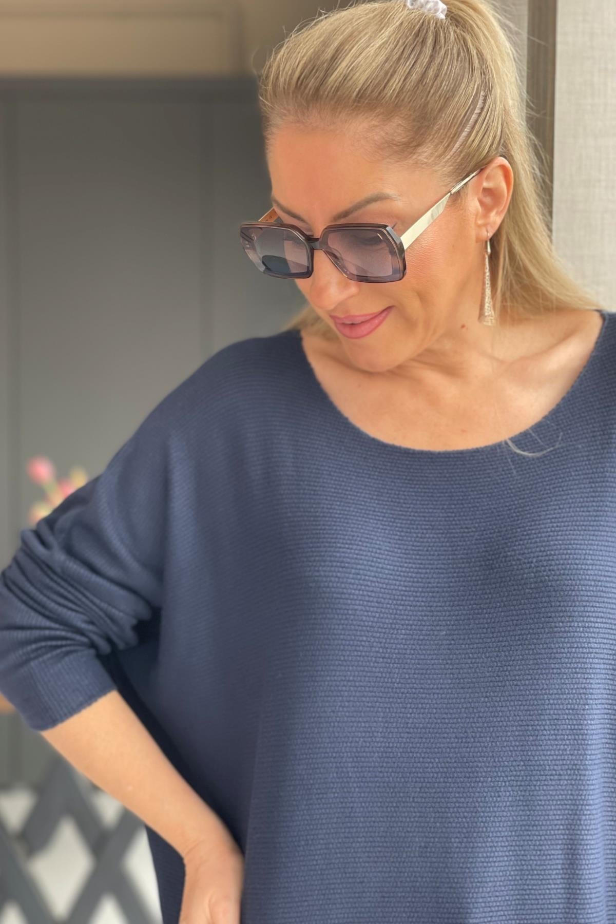 Lacivert Düz Desen Örme Bluz