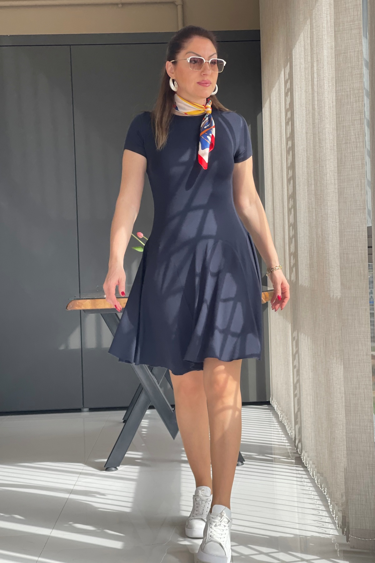 Lacivert Mini Triko Elbise