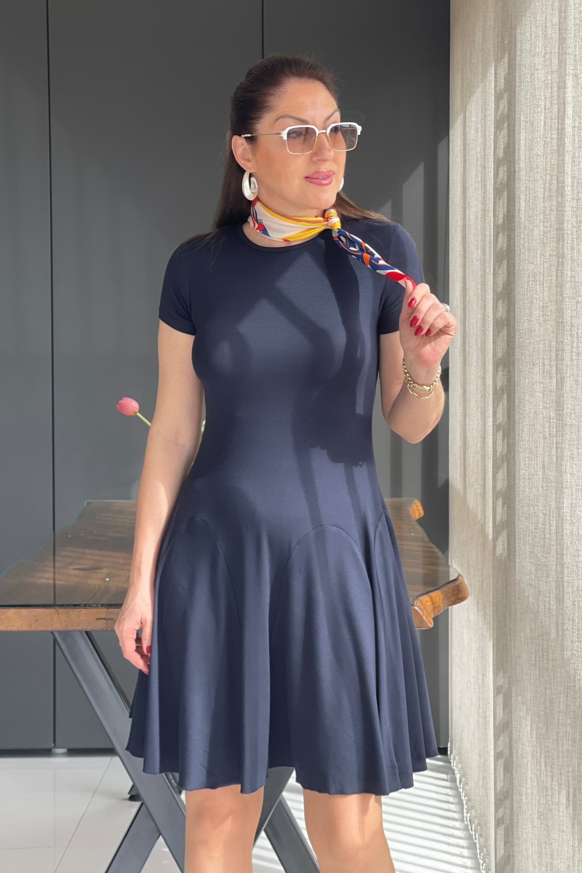 Lacivert Mini Triko Elbise