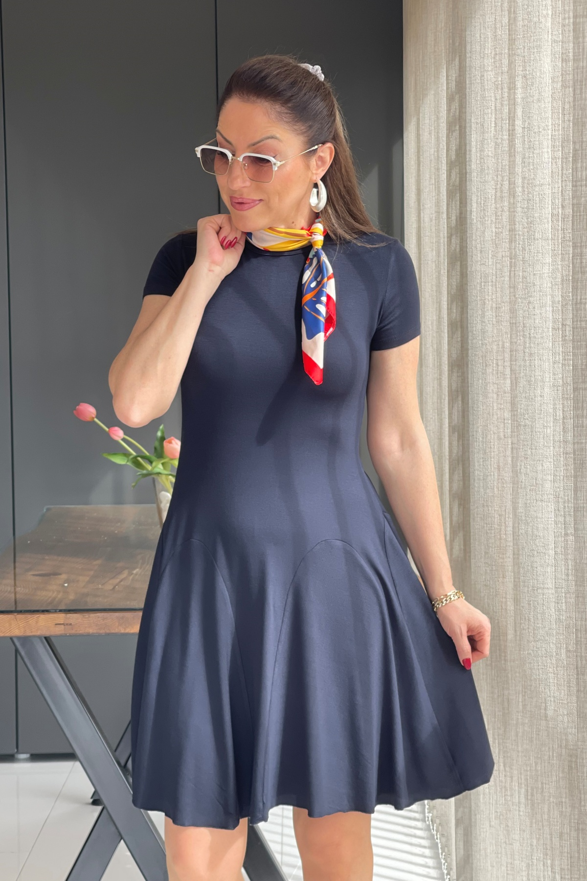 Lacivert Mini Triko Elbise