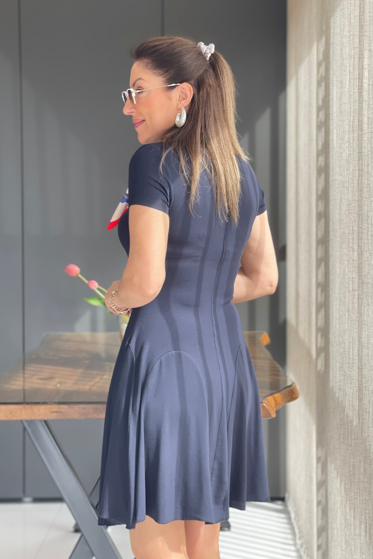 Lacivert Mini Triko Elbise