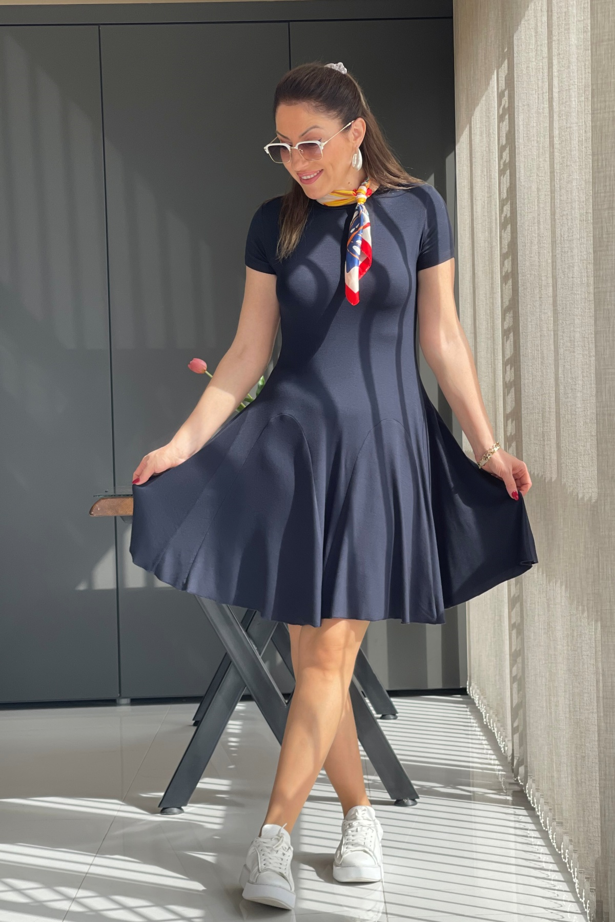 Lacivert Mini Triko Elbise