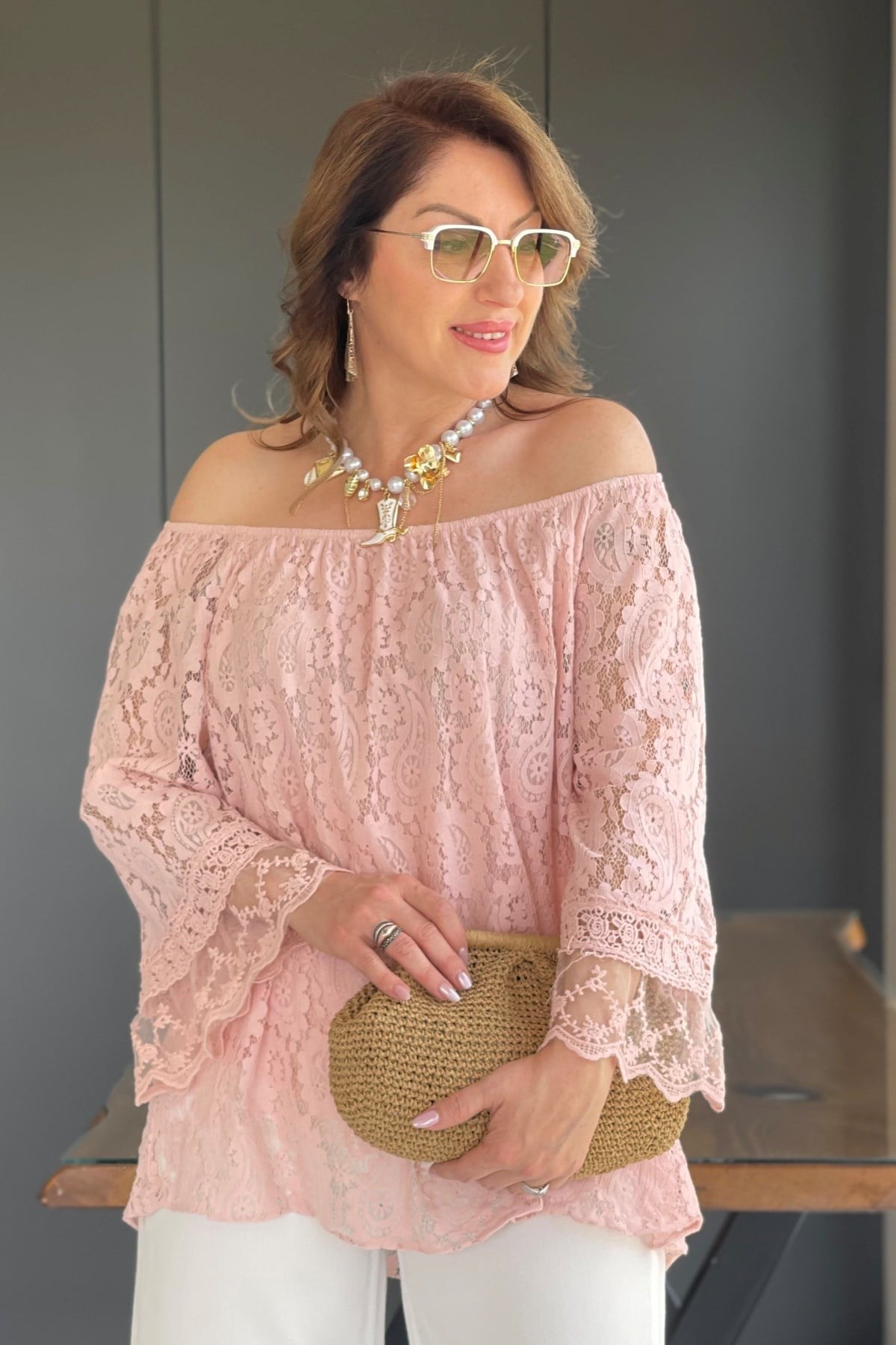 Madonna Yaka İthal Pembe Bluz