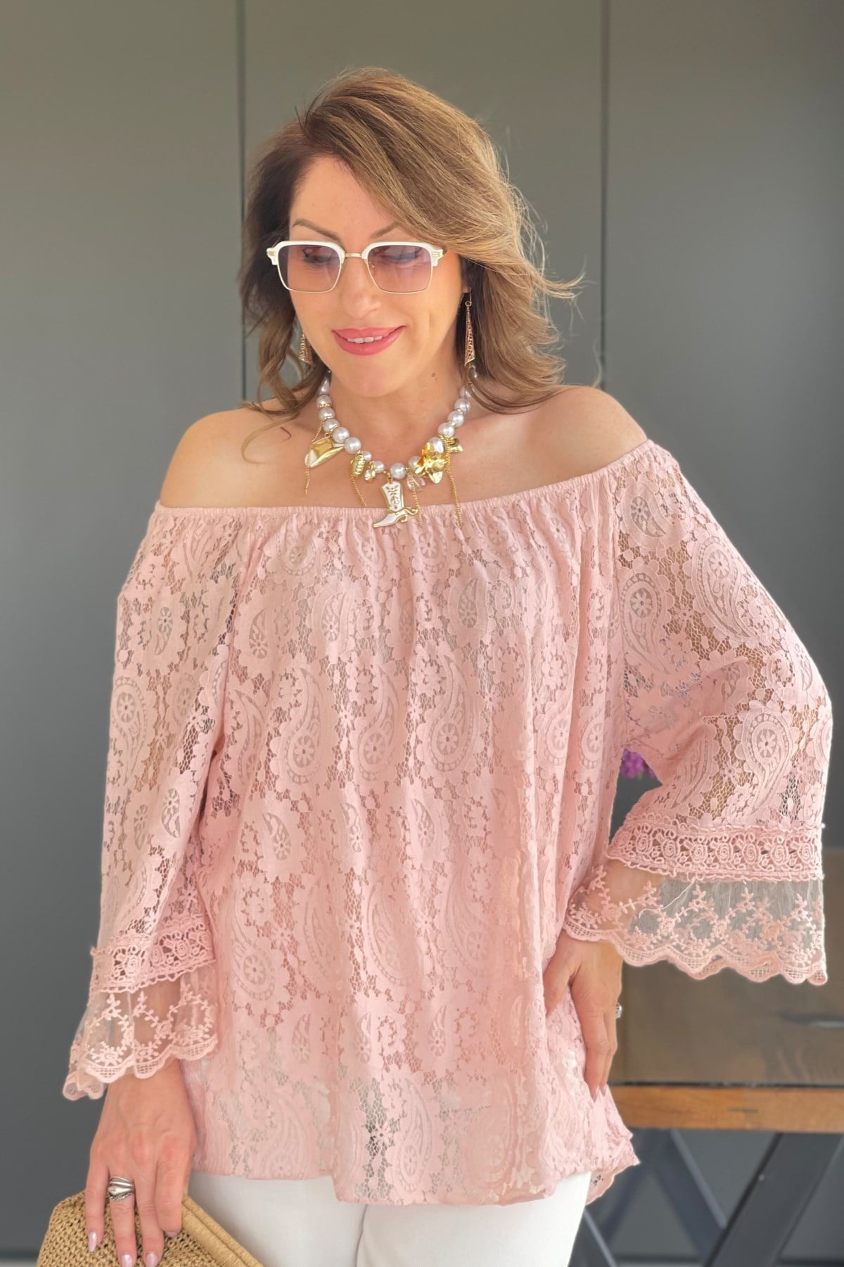 Madonna Yaka İthal Pembe Bluz