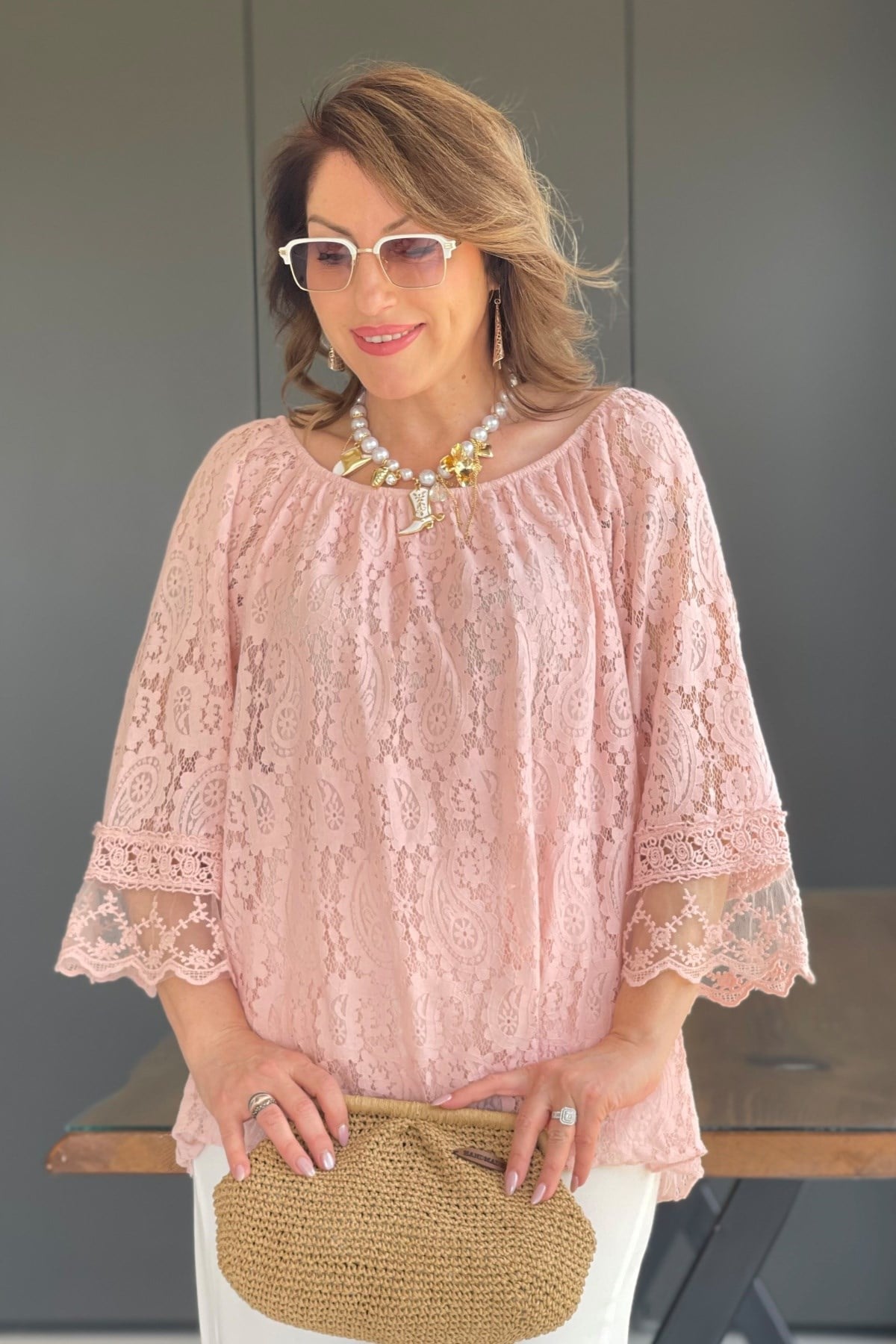 Madonna Yaka İthal Pembe Bluz