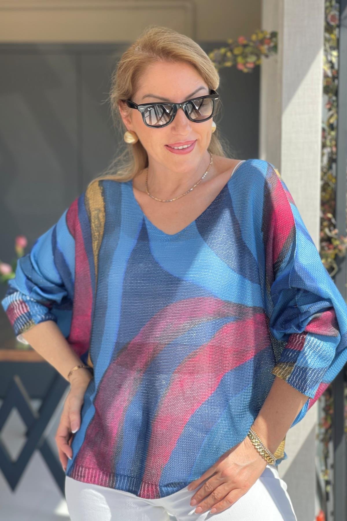 Mavi Karışık Model Triko Bluz