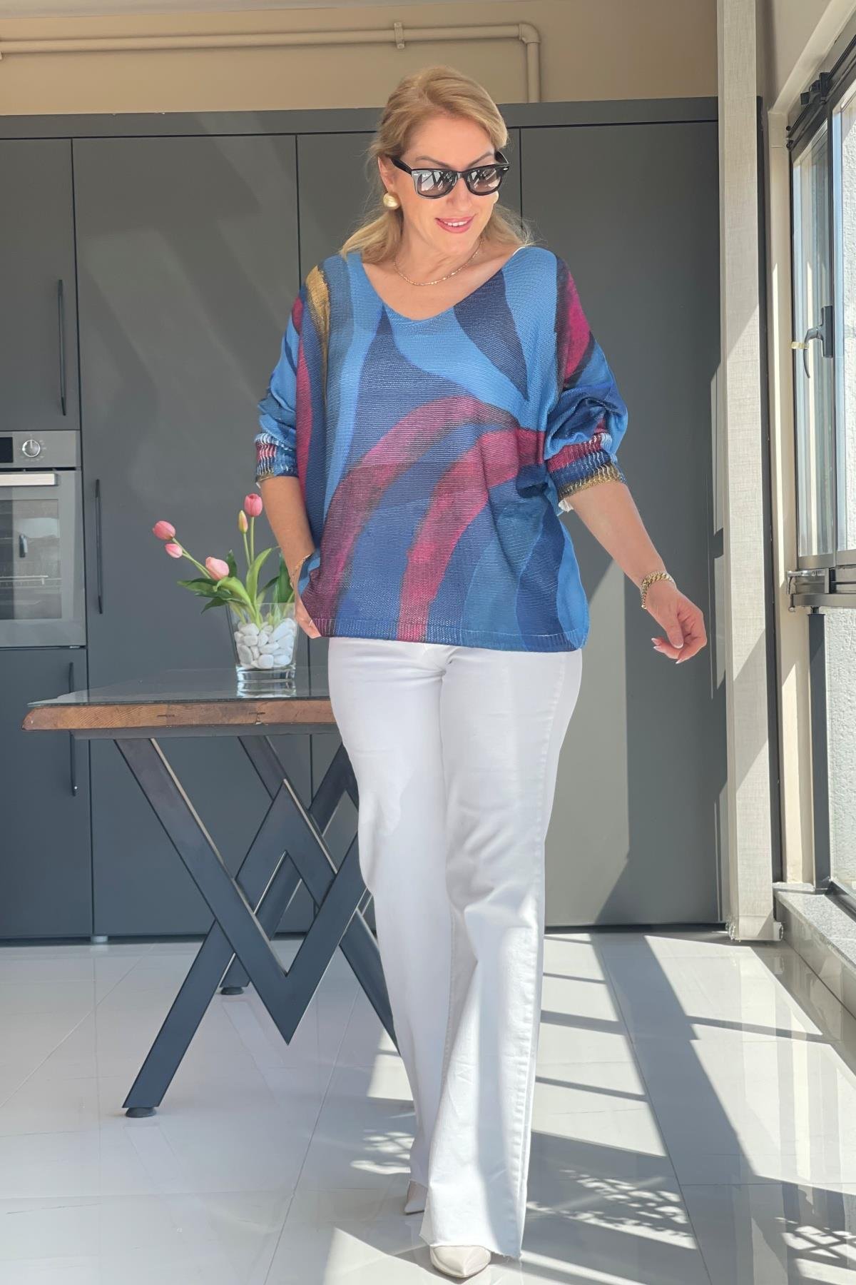 Mavi Karışık Model Triko Bluz