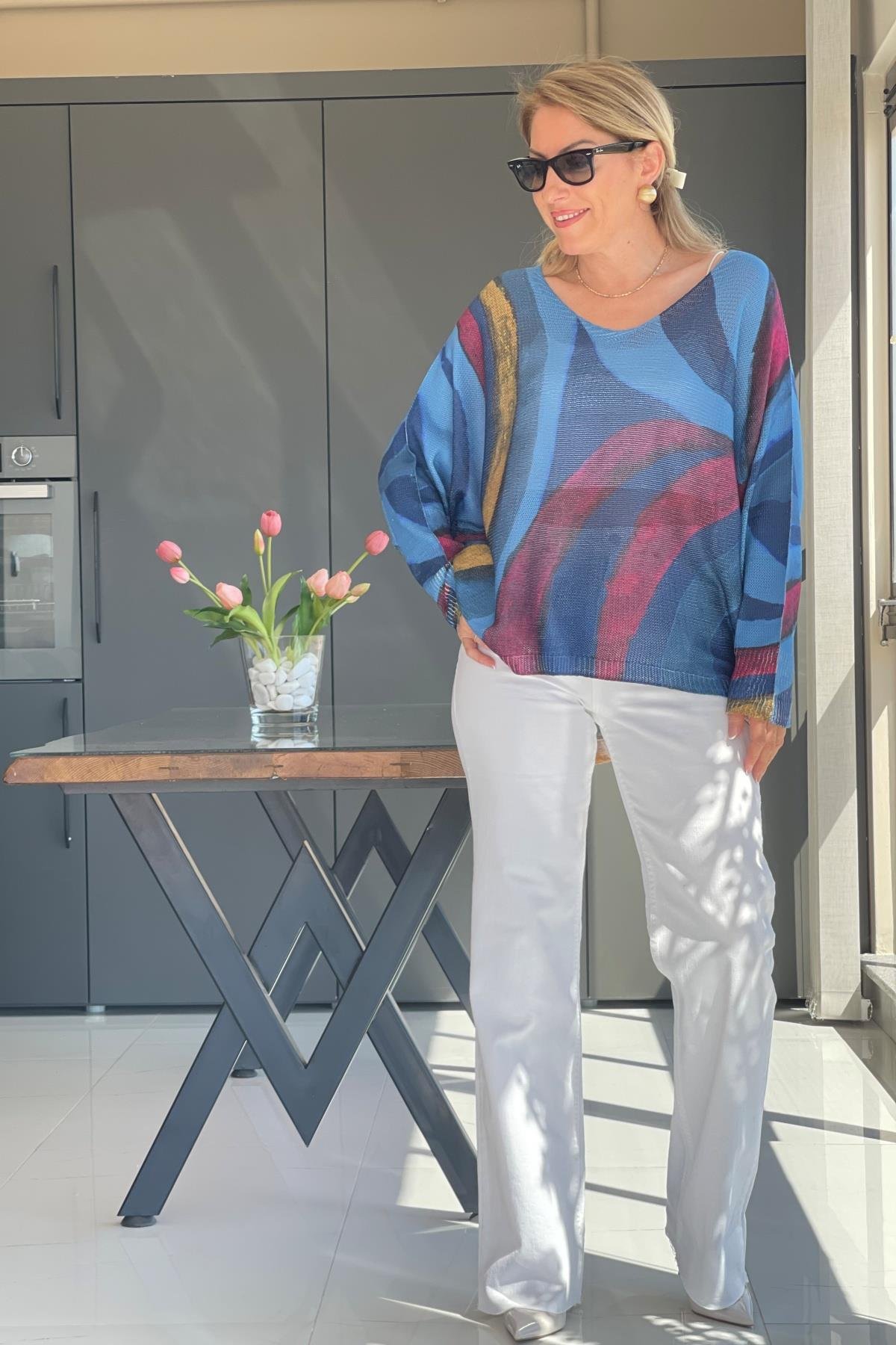 Mavi Karışık Model Triko Bluz