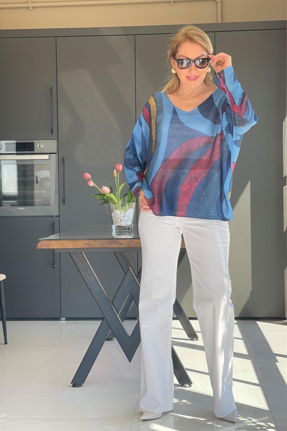 Mavi Karışık Model Triko Bluz