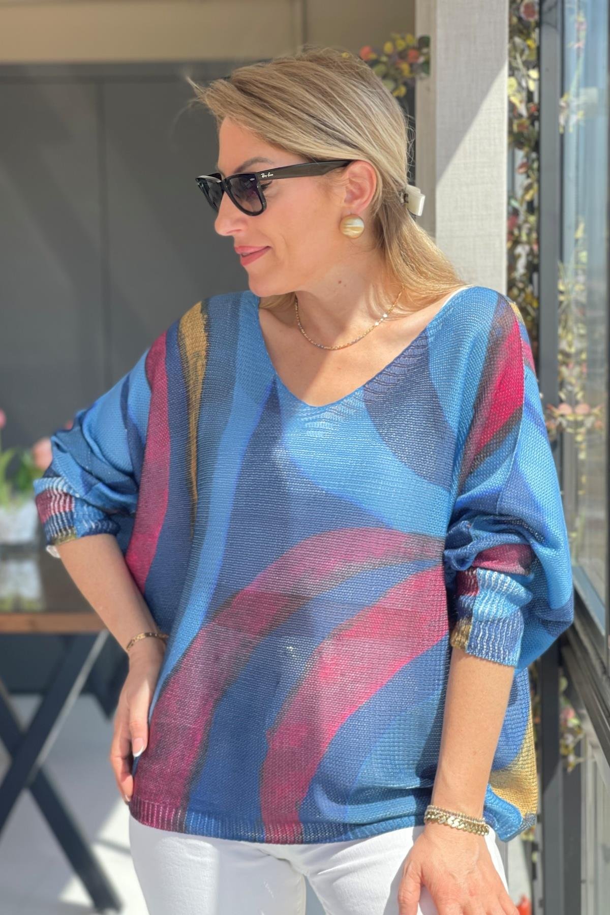 Mavi Karışık Model Triko Bluz