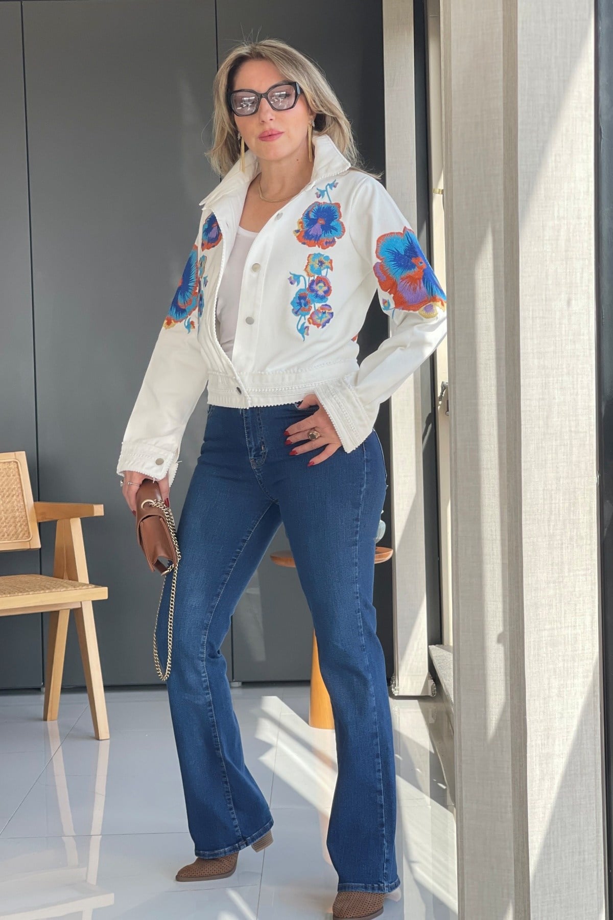 Menekşe Nakış Denim Ceket