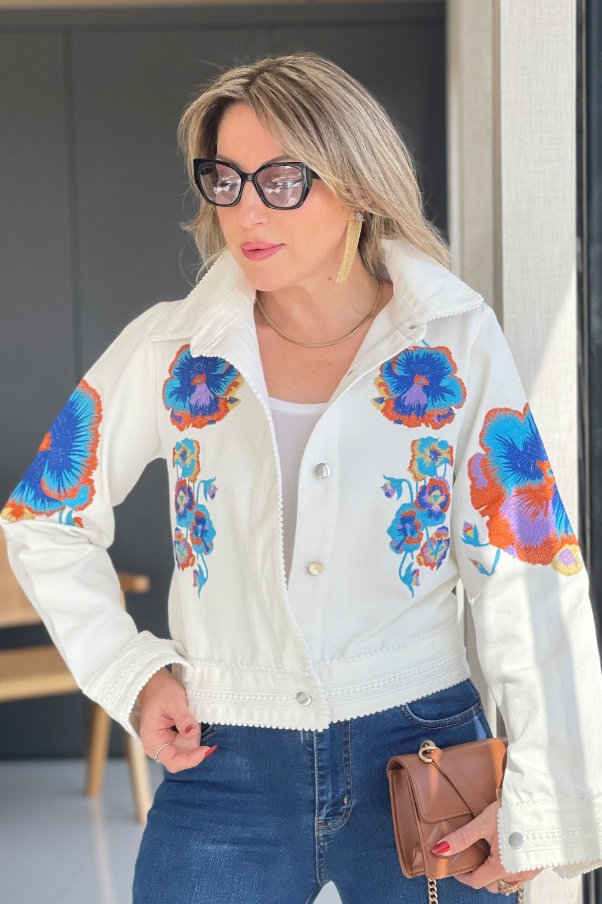 Menekşe Nakış Denim Ceket