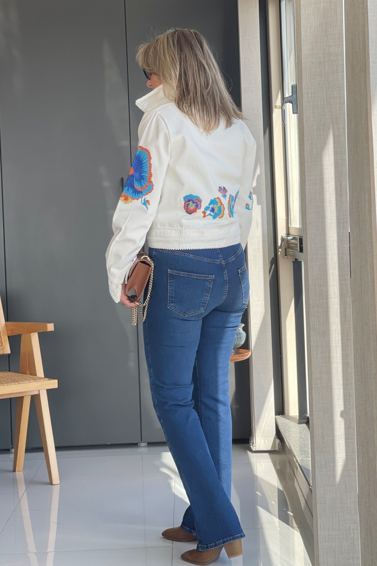 Menekşe Nakış Denim Ceket