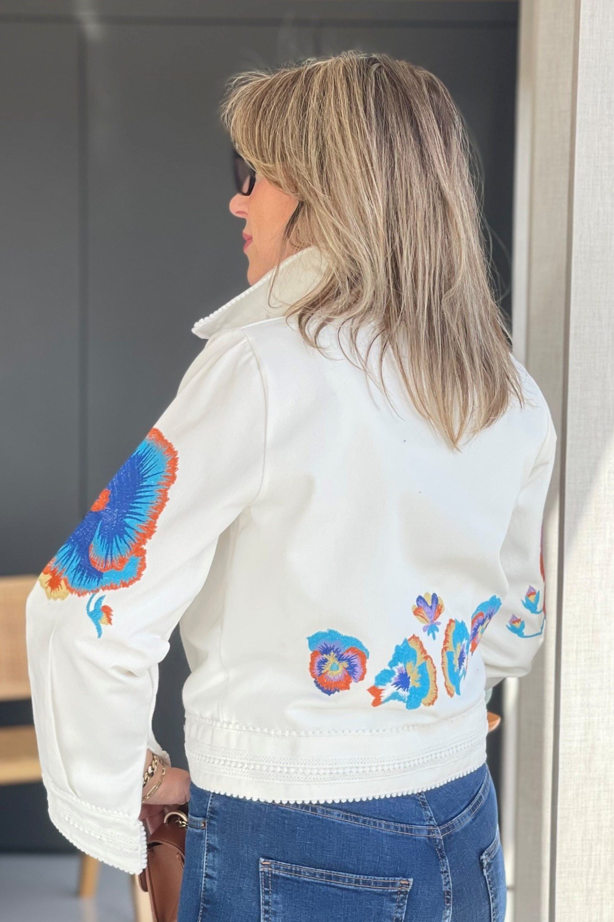 Menekşe Nakış Denim Ceket