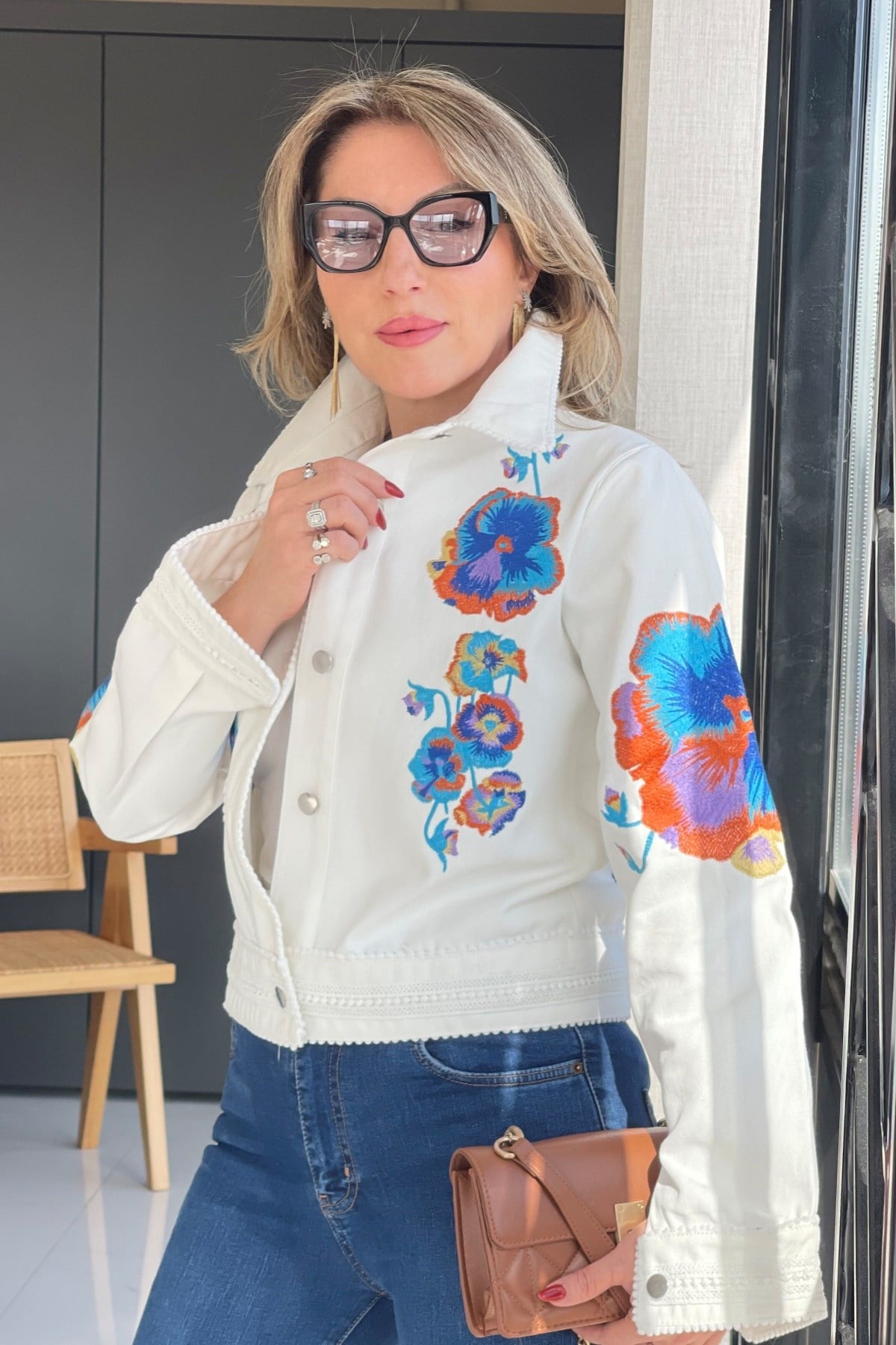 Menekşe Nakış Denim Ceket