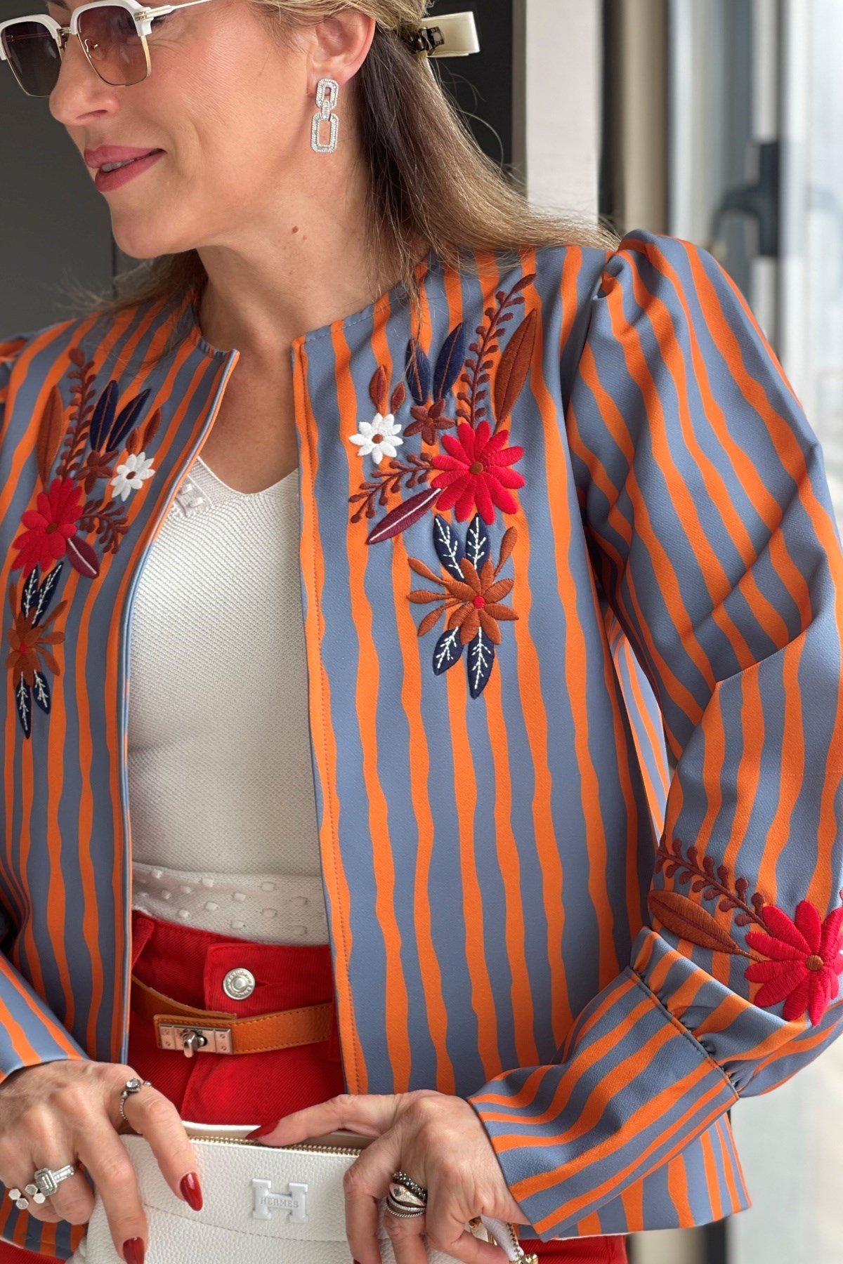 Nakış İşleme Oranj Çizgi Ceket