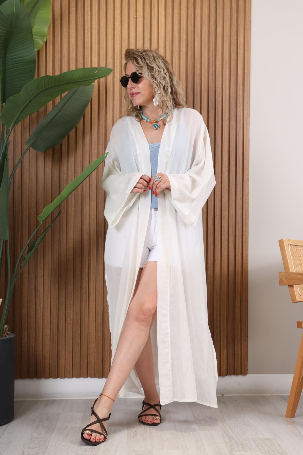 Nazar Boncuğu Baskı Desen Kimono
