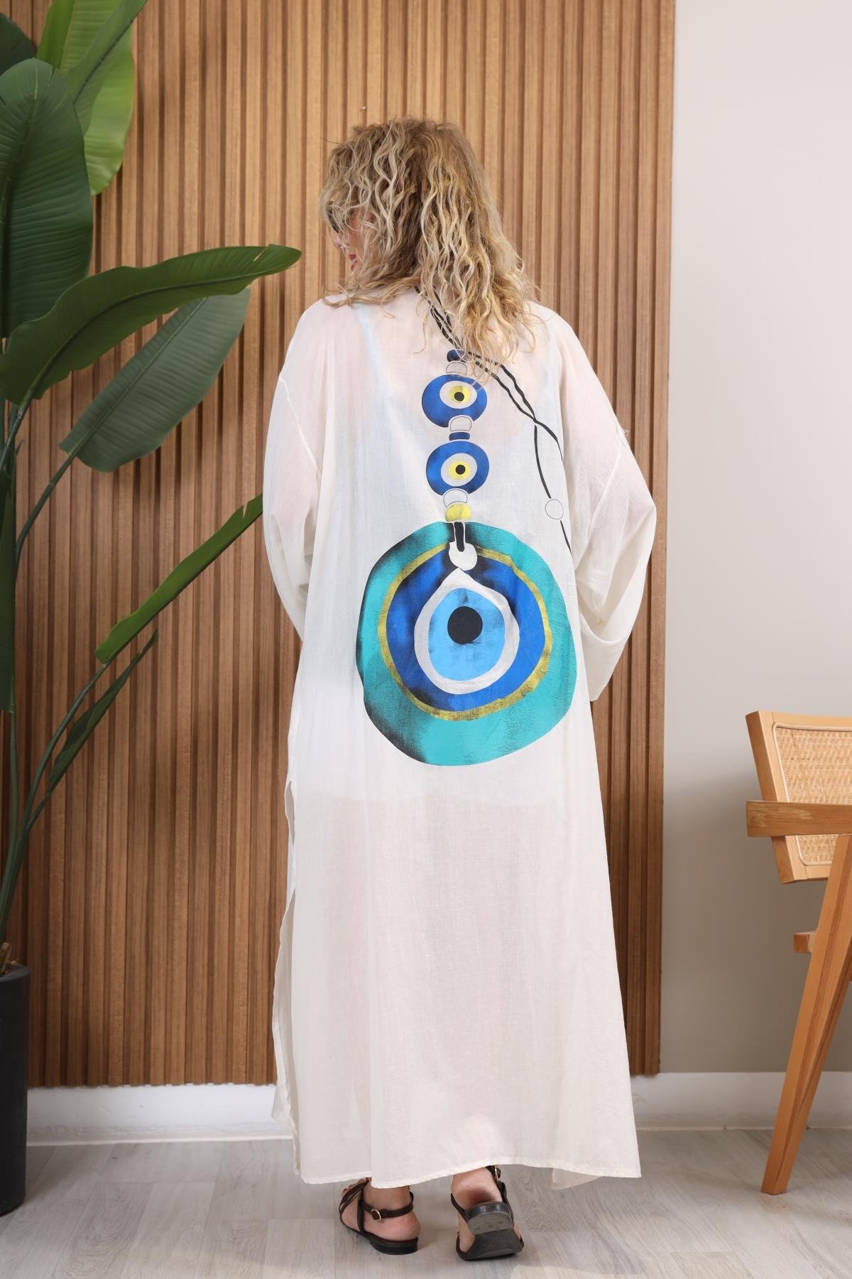 Nazar Boncuğu Baskı Desen Kimono