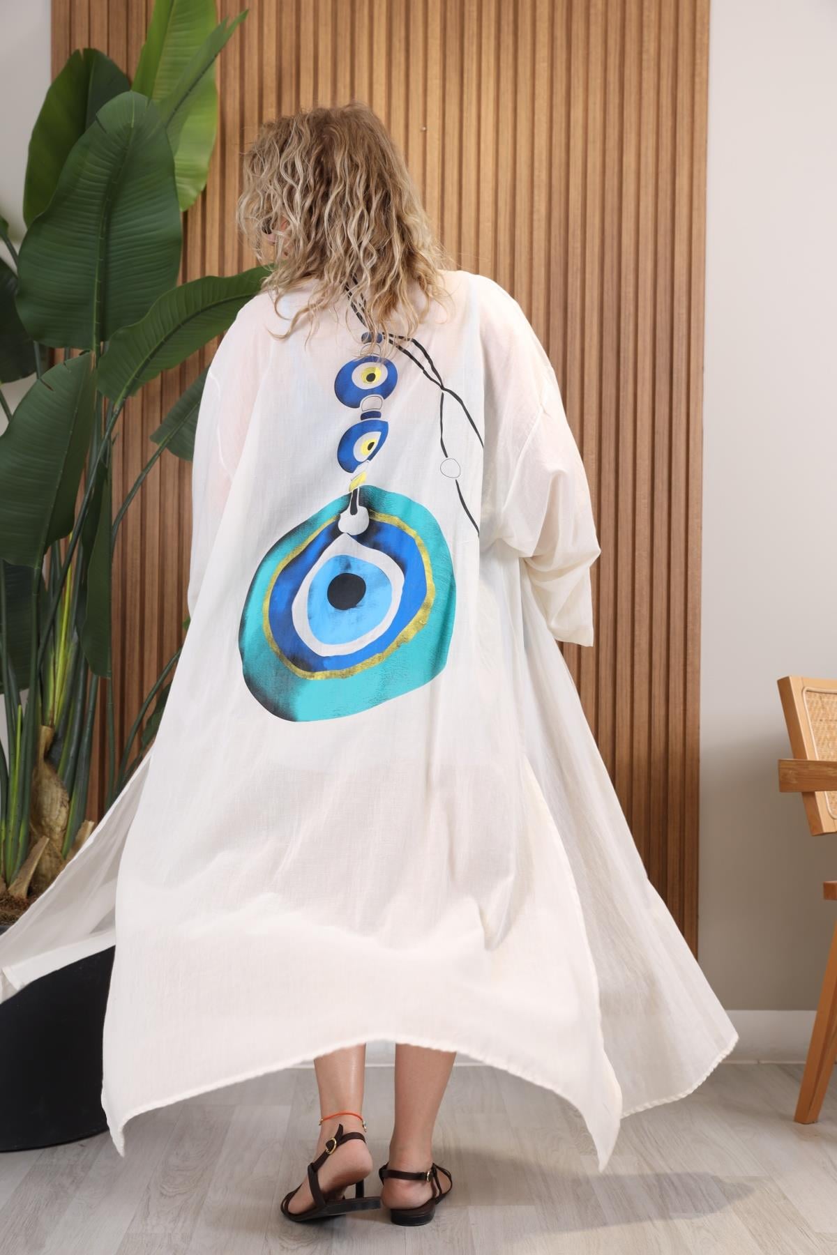 Nazar Boncuğu Baskı Desen Kimono