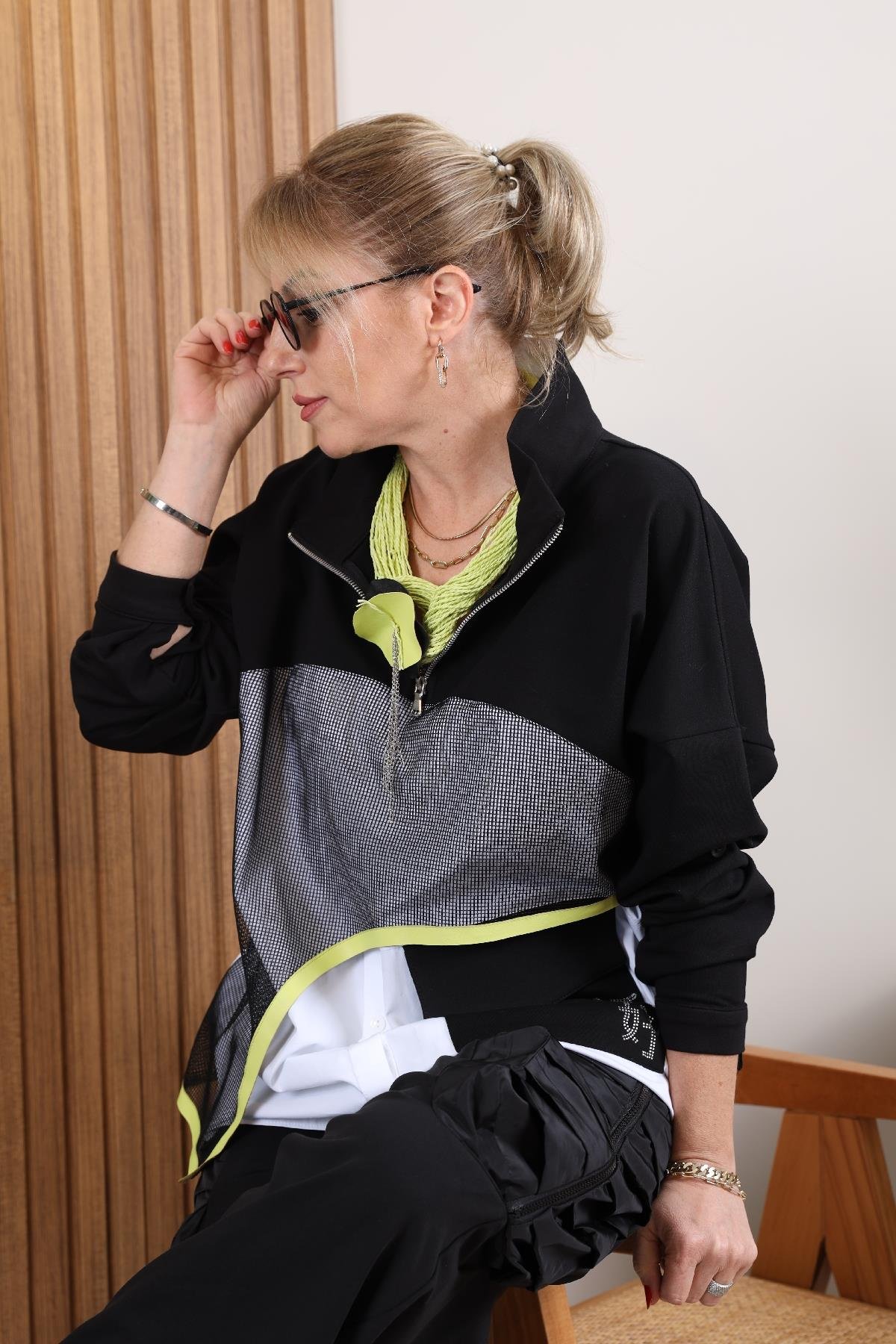 Neon Şerit Detay Gömlek Sweat