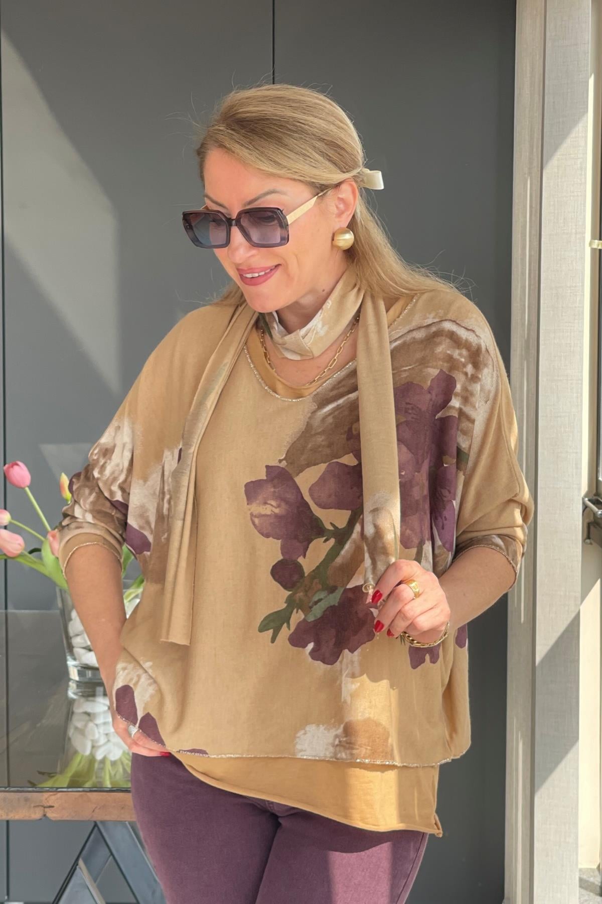 Nergis Desen Fularlı Cappuccıno Bluz