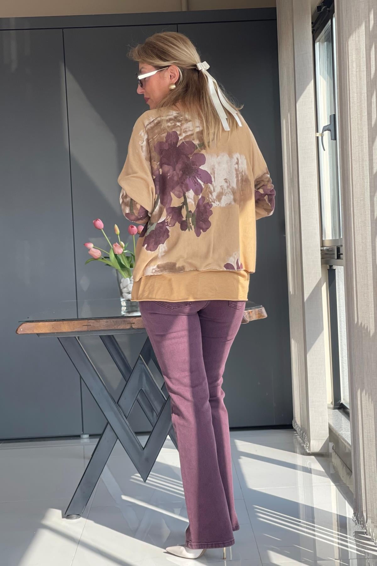 Nergis Desen Fularlı Cappuccıno Bluz