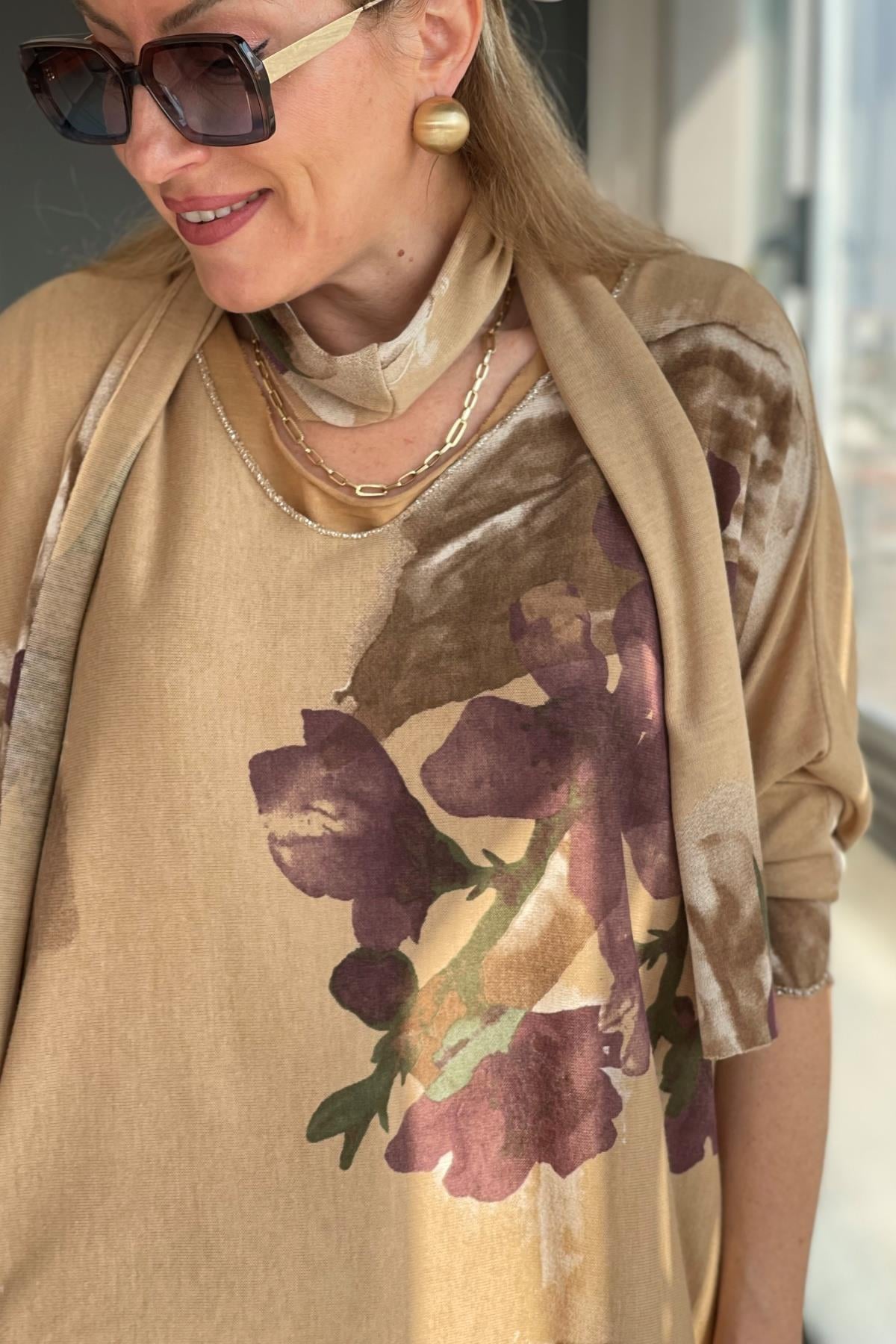Nergis Desen Fularlı Cappuccıno Bluz