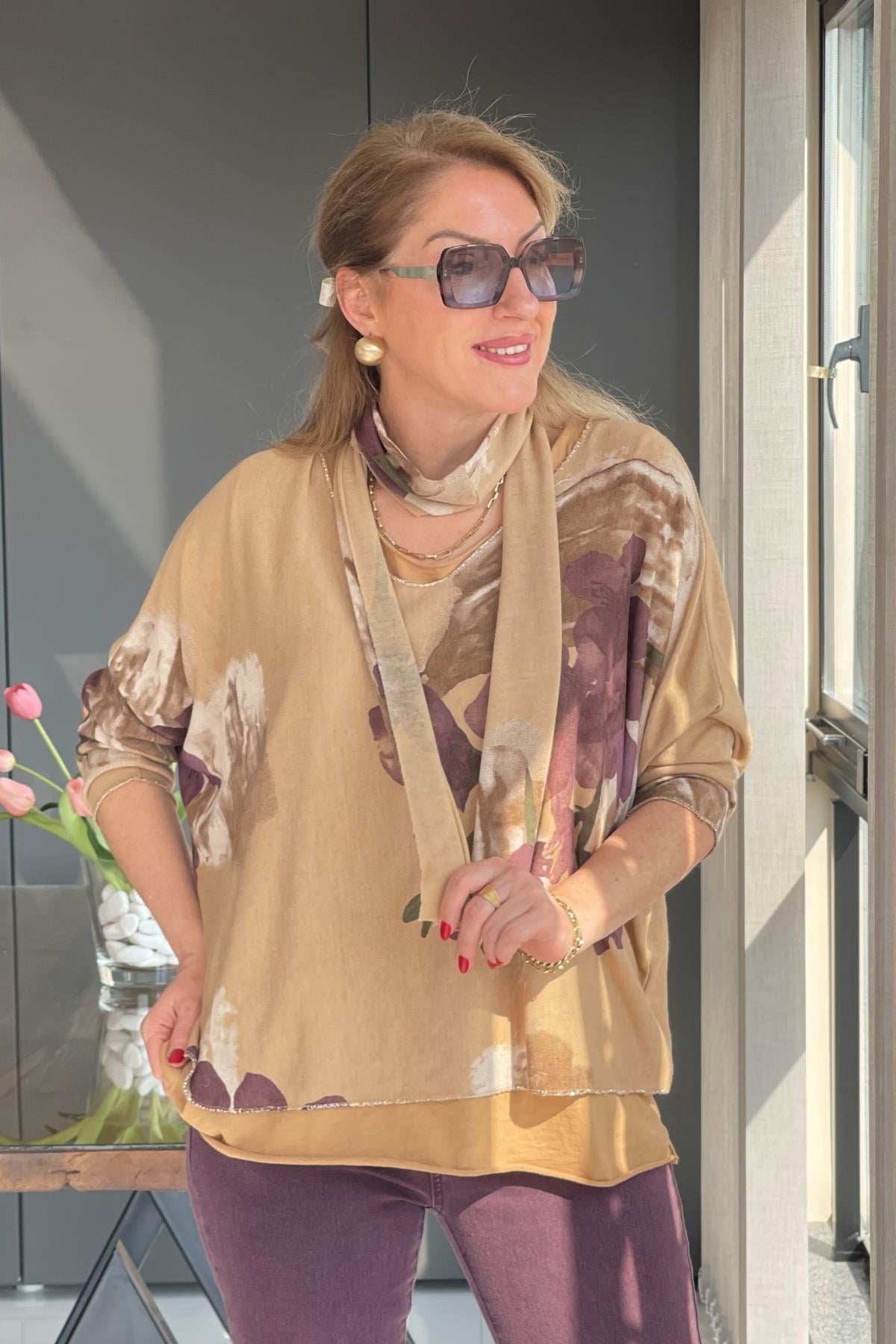 Nergis Desen Fularlı Cappuccıno Bluz