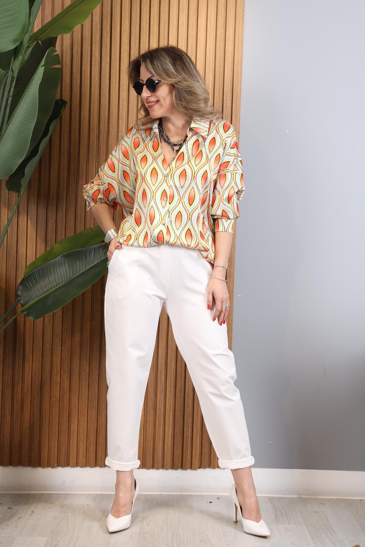 Orange Damla Model Düğmeli Oversize Bej Gömlek