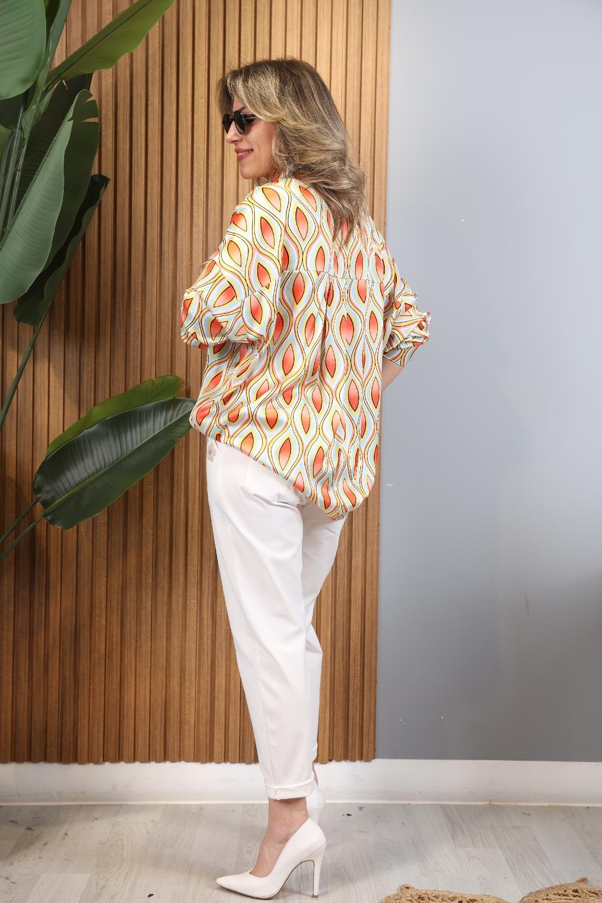Orange Damla Model Düğmeli Oversize Bej Gömlek