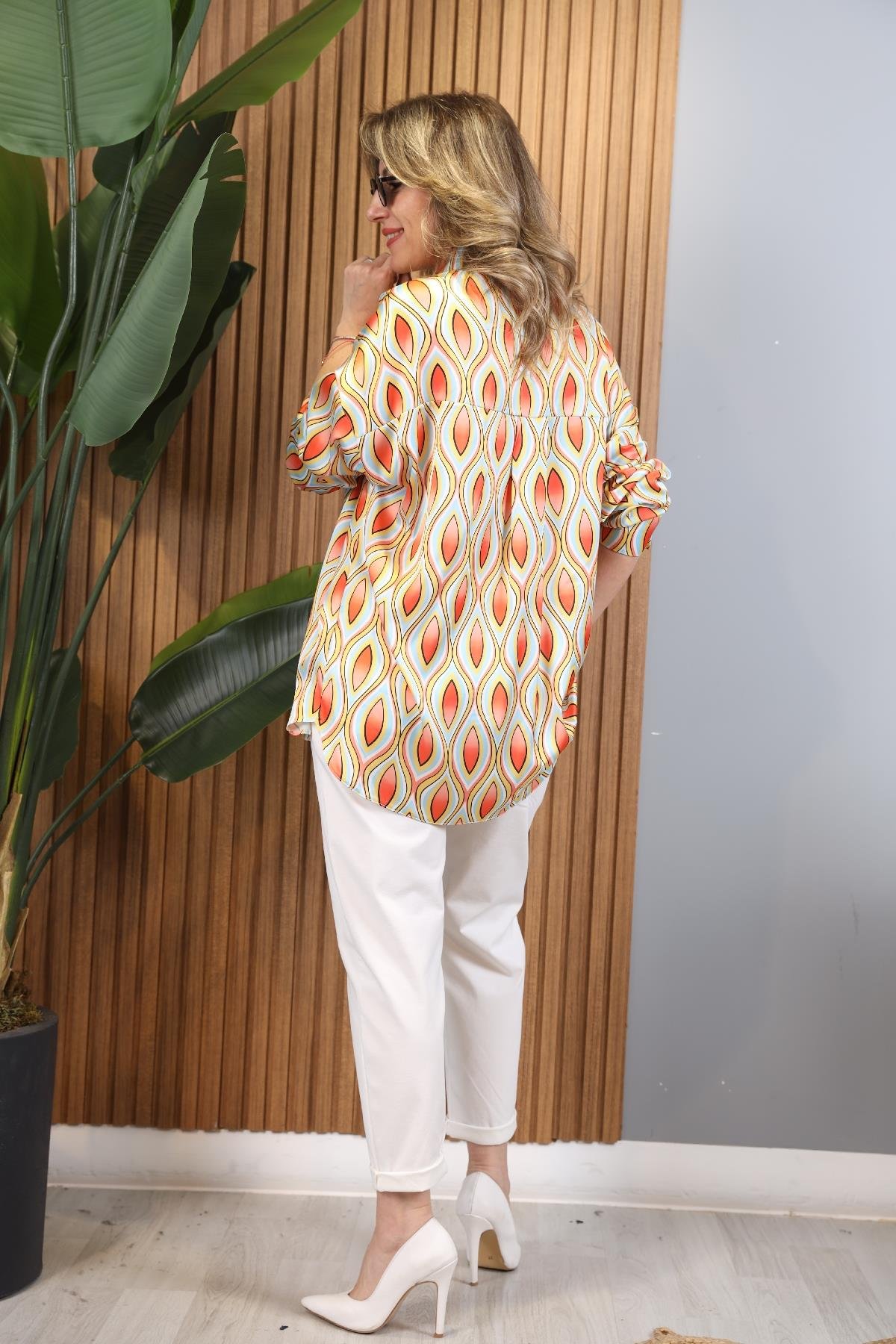 Orange Damla Model Düğmeli Oversize Bej Gömlek