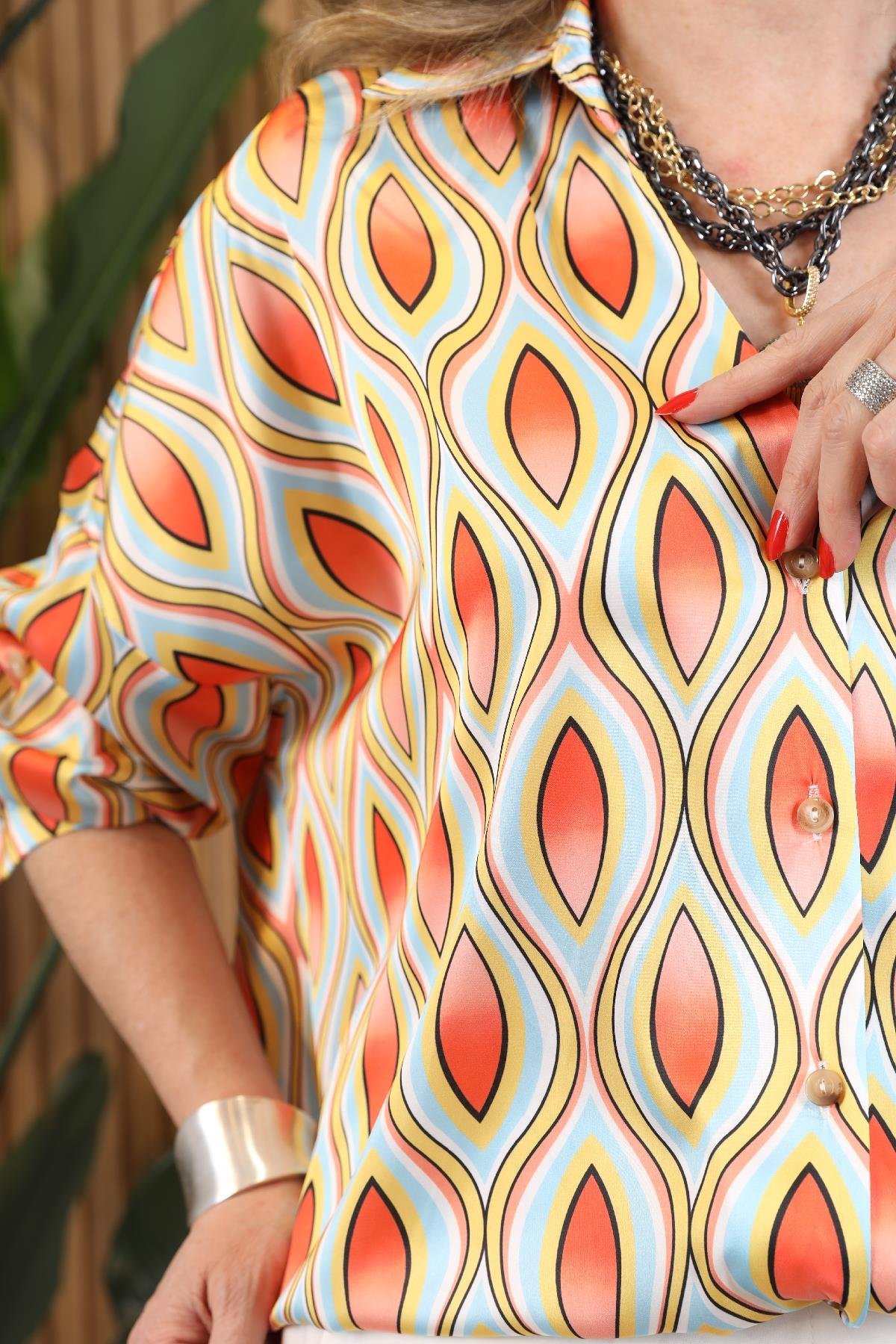 Orange Damla Model Düğmeli Oversize Bej Gömlek