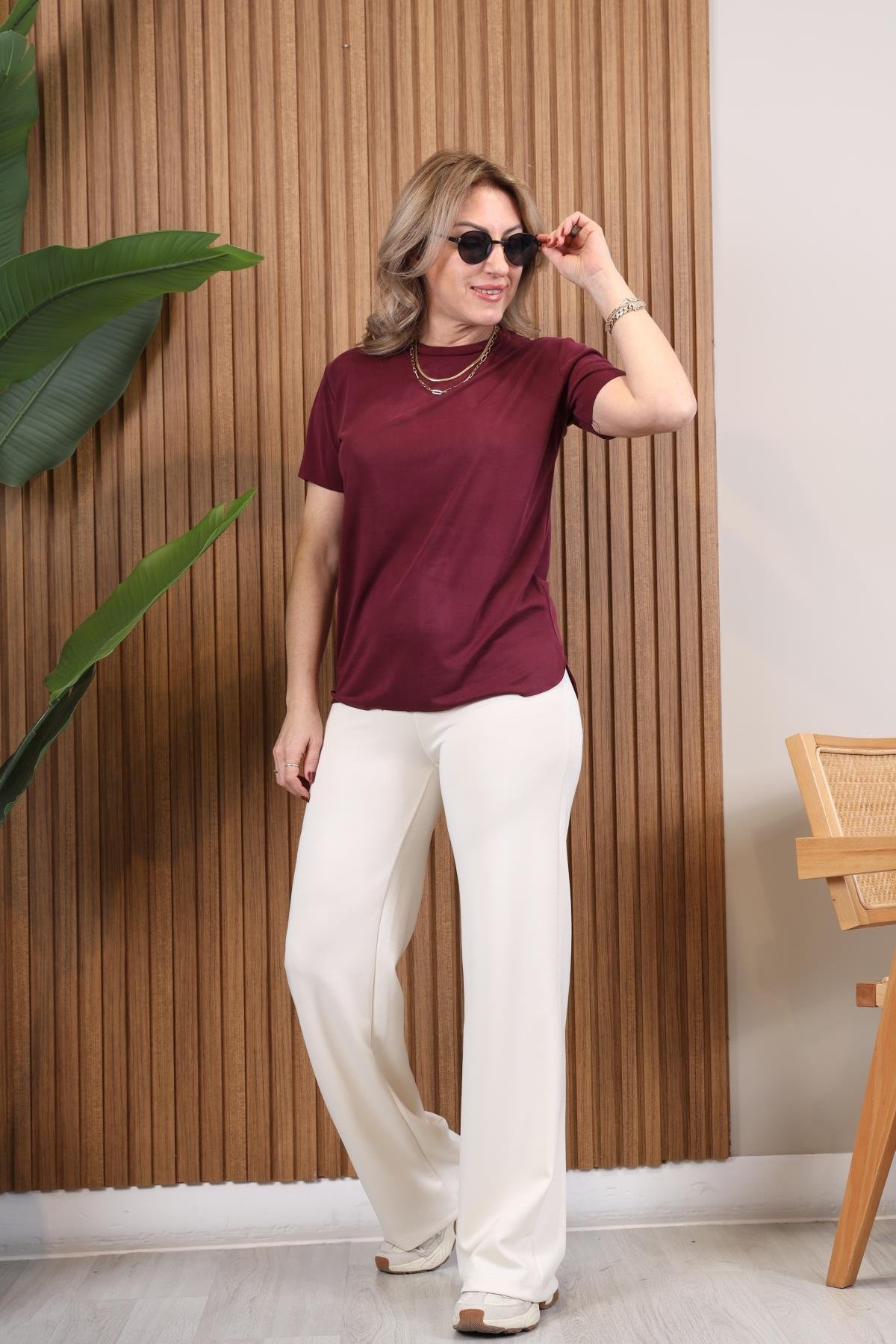 Orj Marka Basic Bordo T-shirt