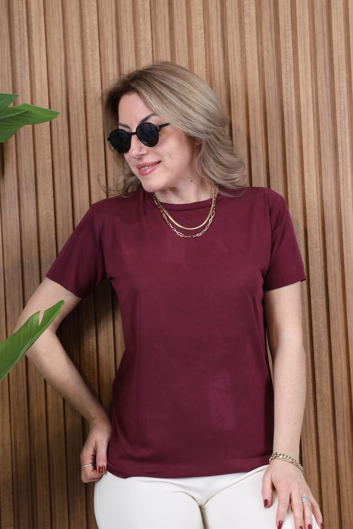 Orj Marka Basic Bordo T-shirt